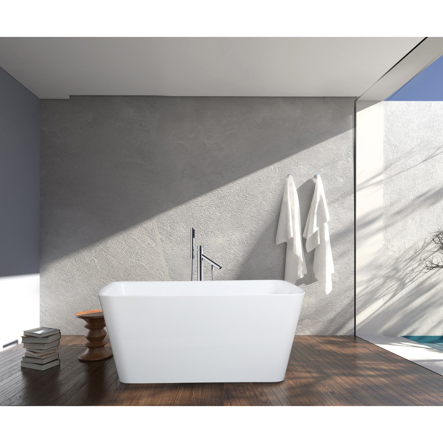 Aqua Eden 55 Inch Acrylic Freestanding Bathtub - Rectangular Double Ended Soaking Tub with Drain & Built-in Seat, Glossy White - Perfect for Luxury Bathroom & Spa Relaxation
