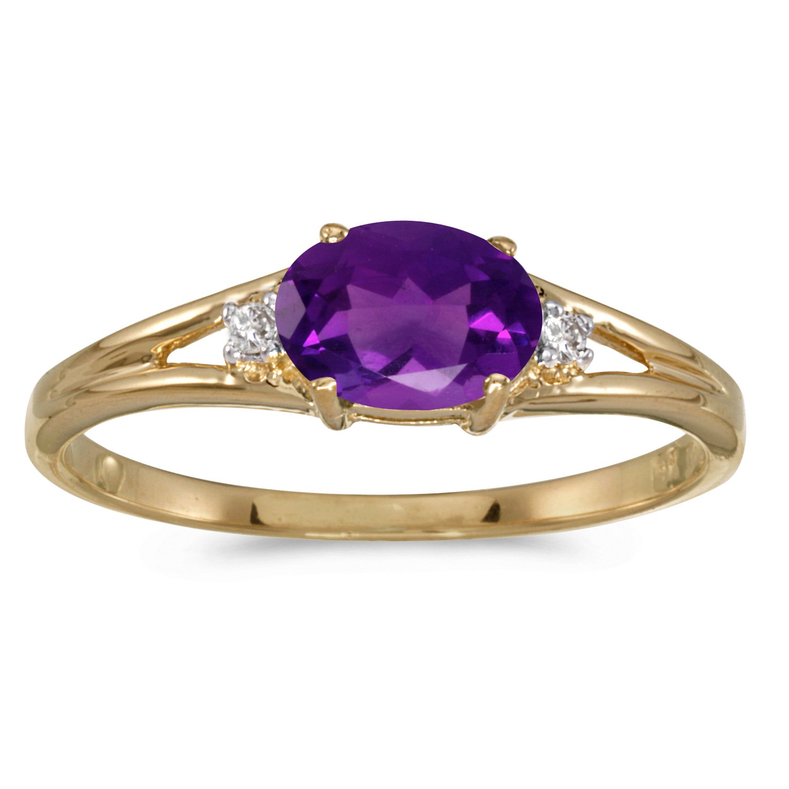 14K Yellow Gold Oval Amethyst and Diamond Ring for Women - Elegant Birthstone Jewelry Gift for Anniversary, Engagement or Special Occasion