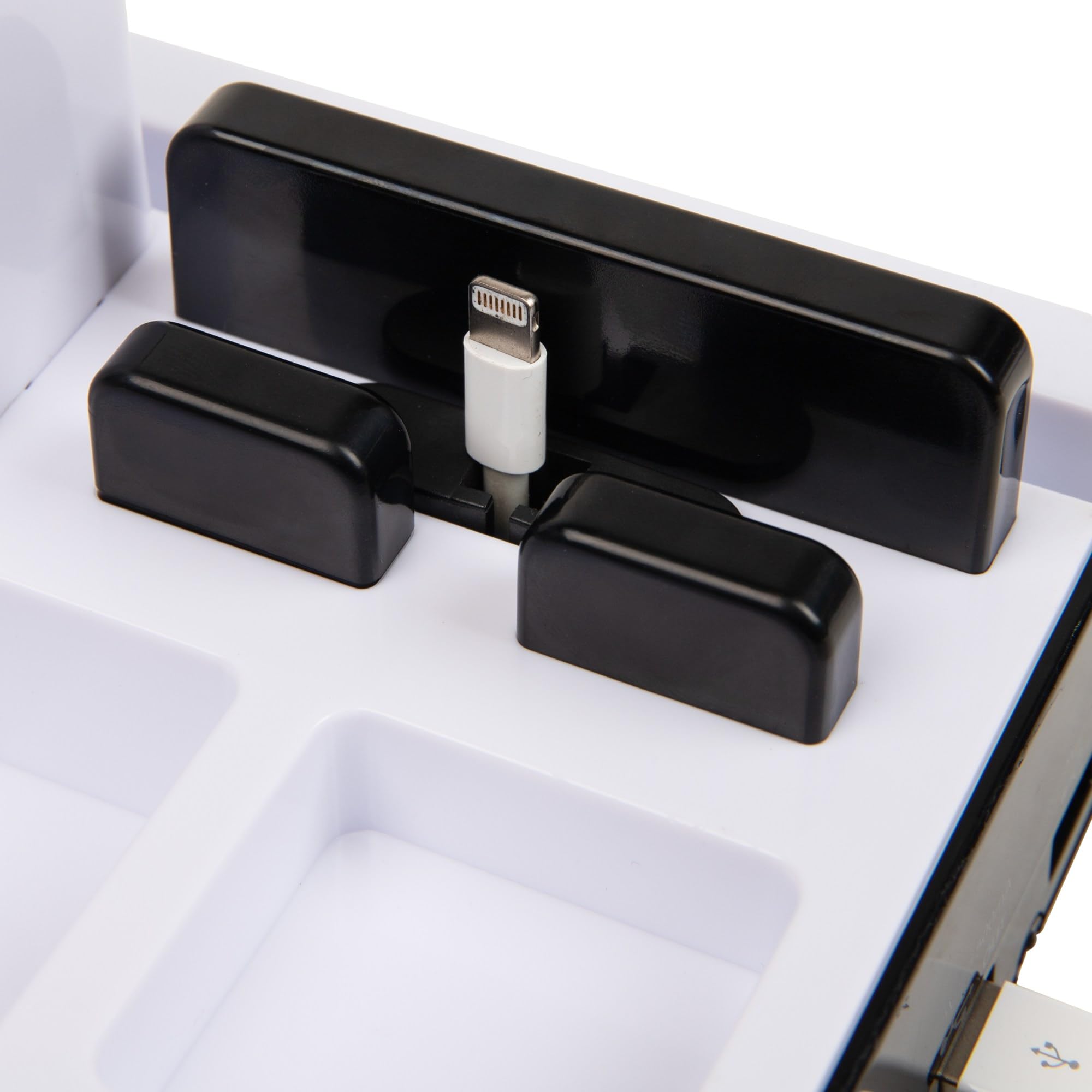 Mind Reader Desktop Organizer & Charging Station - Black & White Office Accessory Storage (8.5