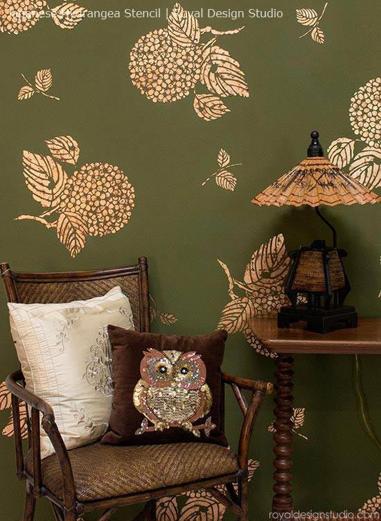 Japanese Hydrangea Floral Stencil for DIY Painting, Scrapbooking & Home Decor - Reusable Flower Design Template for Walls, Furniture & Crafts