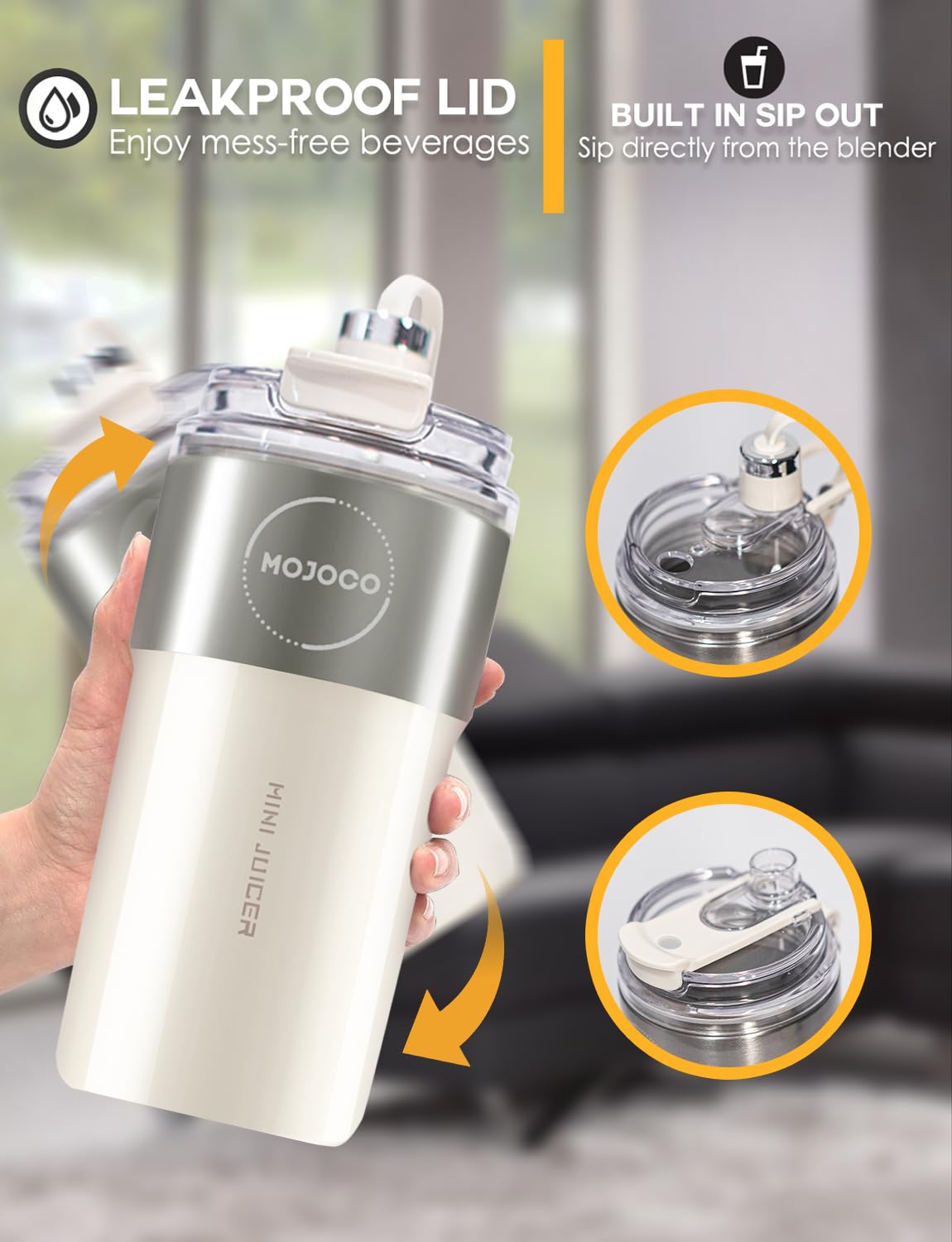 Mojoco Personal Smoothie Blender - Rechargeable Portable Blender for Fruits, Vegetables, Shakes & Smoothies - BPA-Free Food Grade Material - Perfect for Travel, Camping, Gym & Office Use