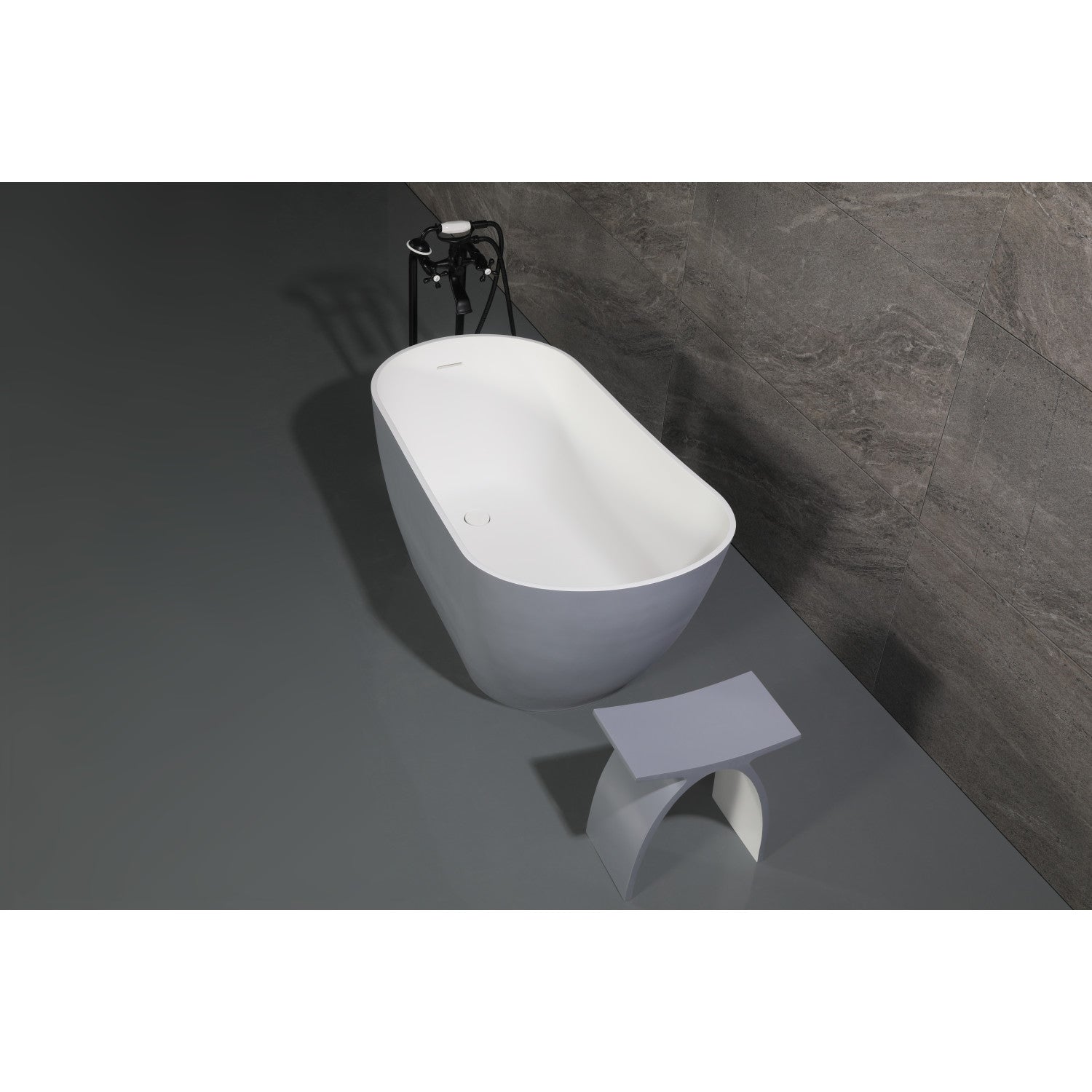 Arcticstone 52 Inch Freestanding Oval Bathtub - VRTSS513026WG Solid Surface Slipper Tub with Drain in Glossy White/Matte Gray | Modern Bathroom Luxury for Spa-Like Relaxation