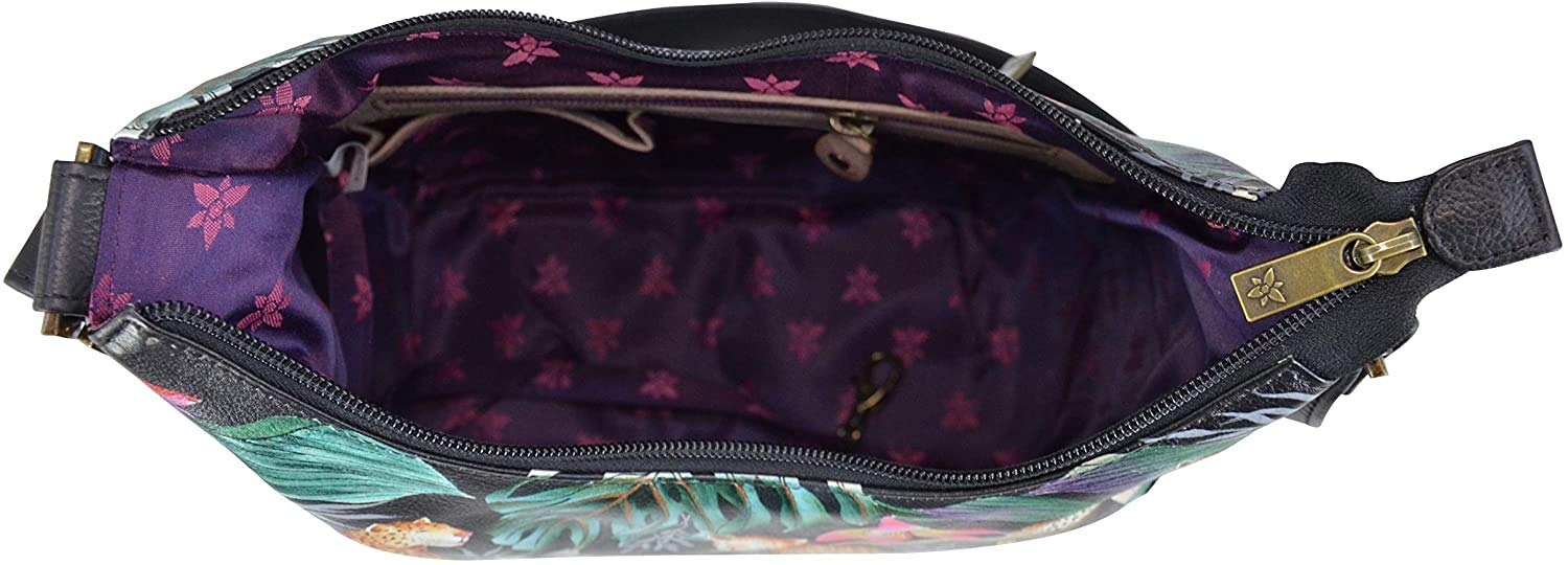 Anuschka Women's Genuine Leather Shoulder Bag - Hand-Painted Floral Art Hobo Purse with Studded Side Pockets | Stylish Crossbody Bag for Work, Travel & Everyday Use