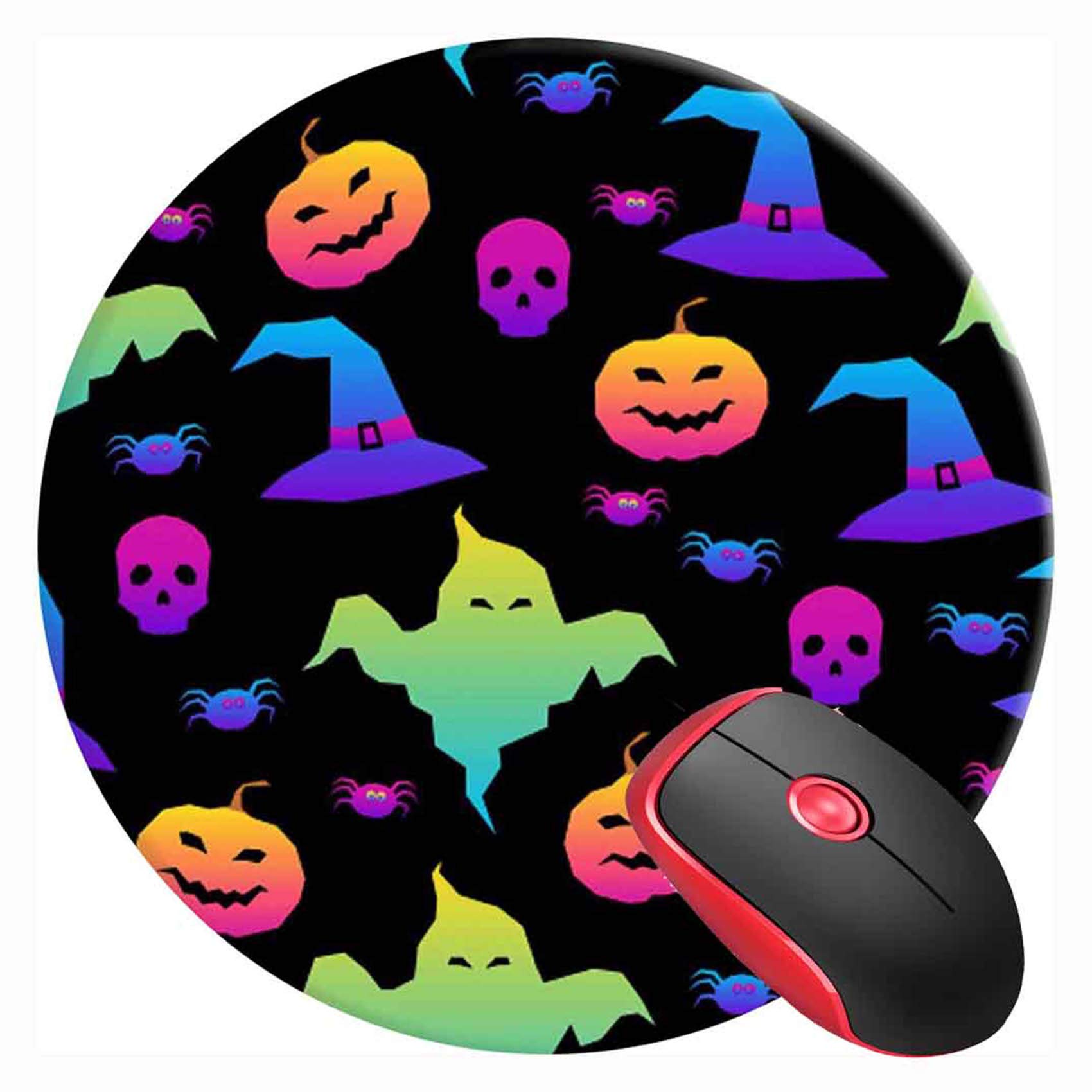 Halloween Pumpkin Ghost Witch Spider Round Gaming Mouse Pad - Non-Slip Rubber Base, Cute Mouse Mat for PC, Laptop, Office & Home - Perfect for Gaming Setups, Halloween Decor & Workspace Accessories