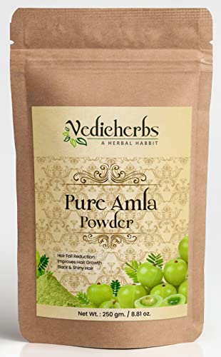 Vedicherbs Amla Powder - Organic Indian Gooseberry Powder for Hair Growth, Scalp Hydration & Hair Fall Control | Promotes Black & Shiny Hair | Amolaki, Amala Powder for Women & Men (100g) | Perfect for DIY Hair Masks & Natural Hair Care Routine