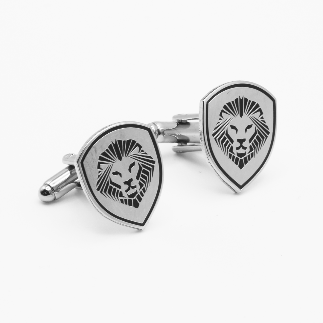 Lion Shield Valuetainment Black & Silver Cufflink & Tie Bar Set for Men - Elegant Formal Accessories for Weddings, Business Meetings & Special Occasions