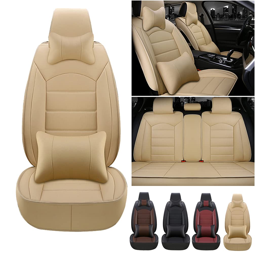 Premium PU Leather Front & Rear Seat Covers with Headrest & Backrest Cushions for Toyota FJ Cruiser 2006-2017 - Breathable, Durable Beige Car Seat Protectors for Off-Road Adventures & Daily Commutes