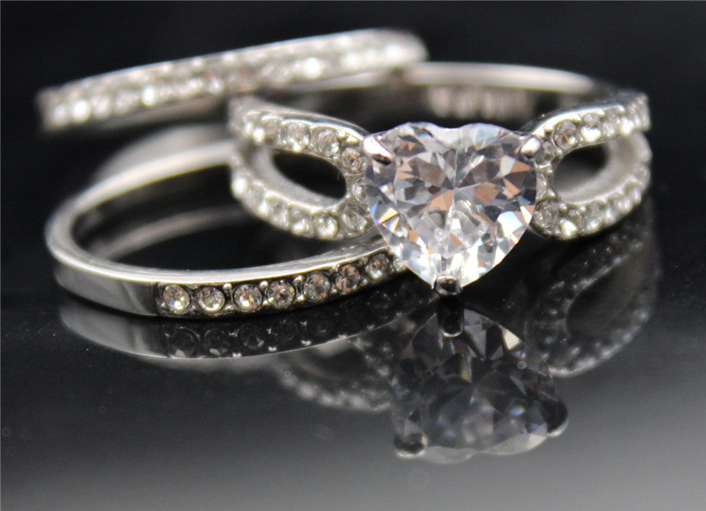 MABELLA Women's Heart Cut Cubic Zirconia Wedding & Engagement Ring Set in Stainless Steel - Perfect for Proposals, Anniversaries, and Romantic Occasions