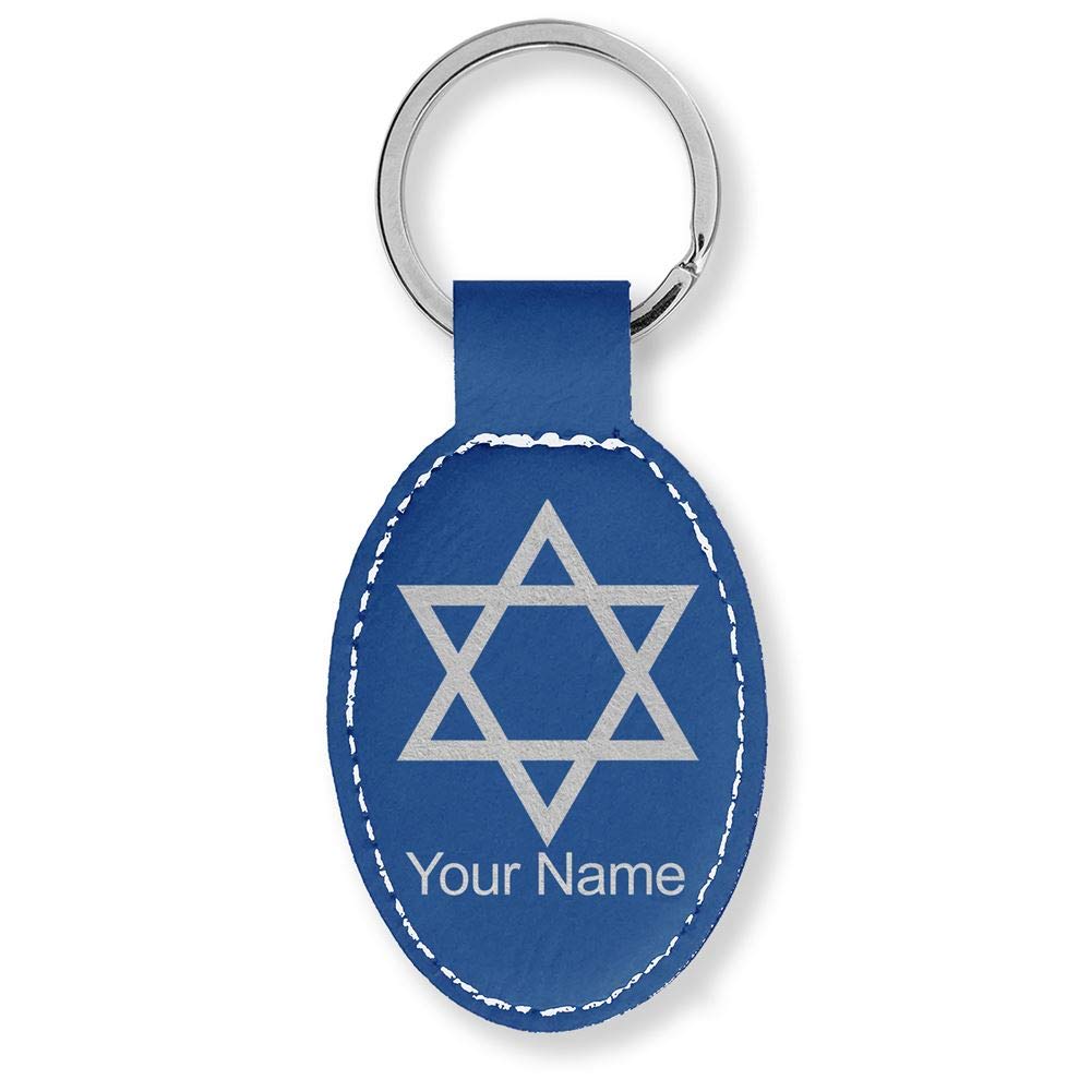 Personalized LaserGram Oval Keychain with Star of David - Custom Engraved Jewish Gift for Hanukkah, Housewarming & Special Occasions