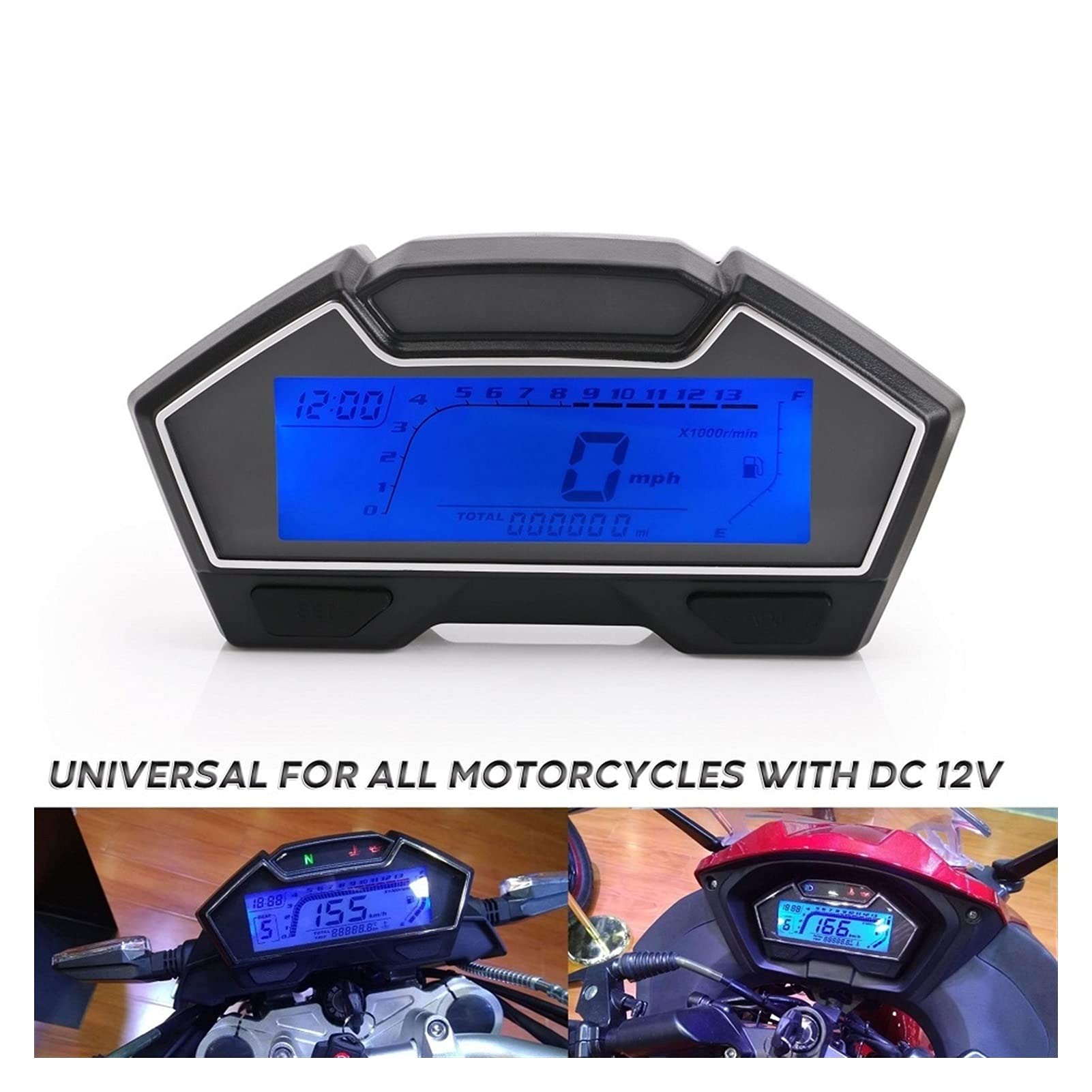 Universal Motorcycle LCD Speedometer Odometer - Racing Fuel Gauge with Oil/Water Temp Display (199 KPH, Army Green) | DIY Installation for Cruiser, Sport Bike & Off-Road Motorcycles