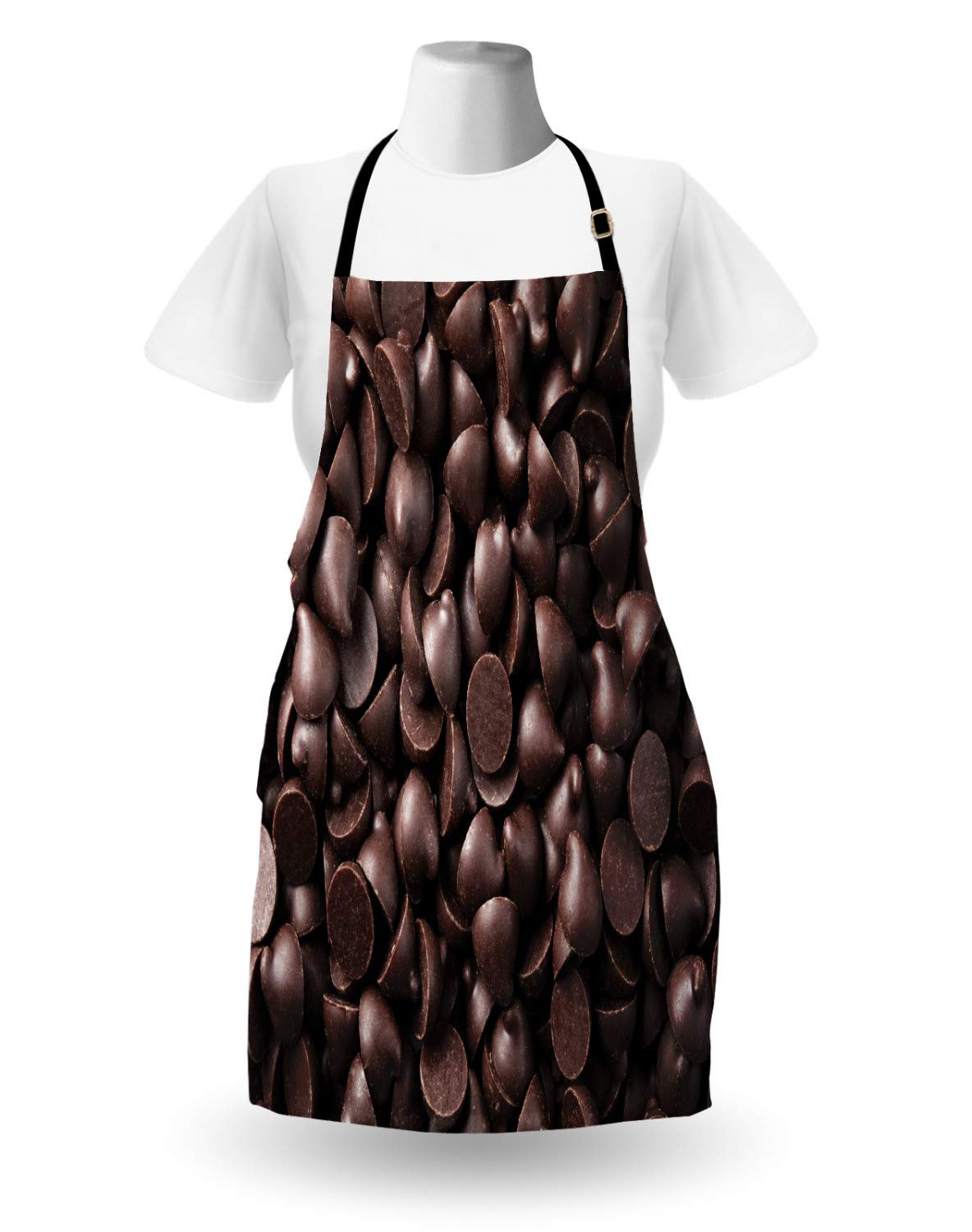 Ambesonne Chocolate Apron - Unisex Adjustable Kitchen Bib with Chocolate Chips Print for Cooking, Baking & Gardening - Perfect for Home Chefs, Bakers & Food Photographers (Brown)