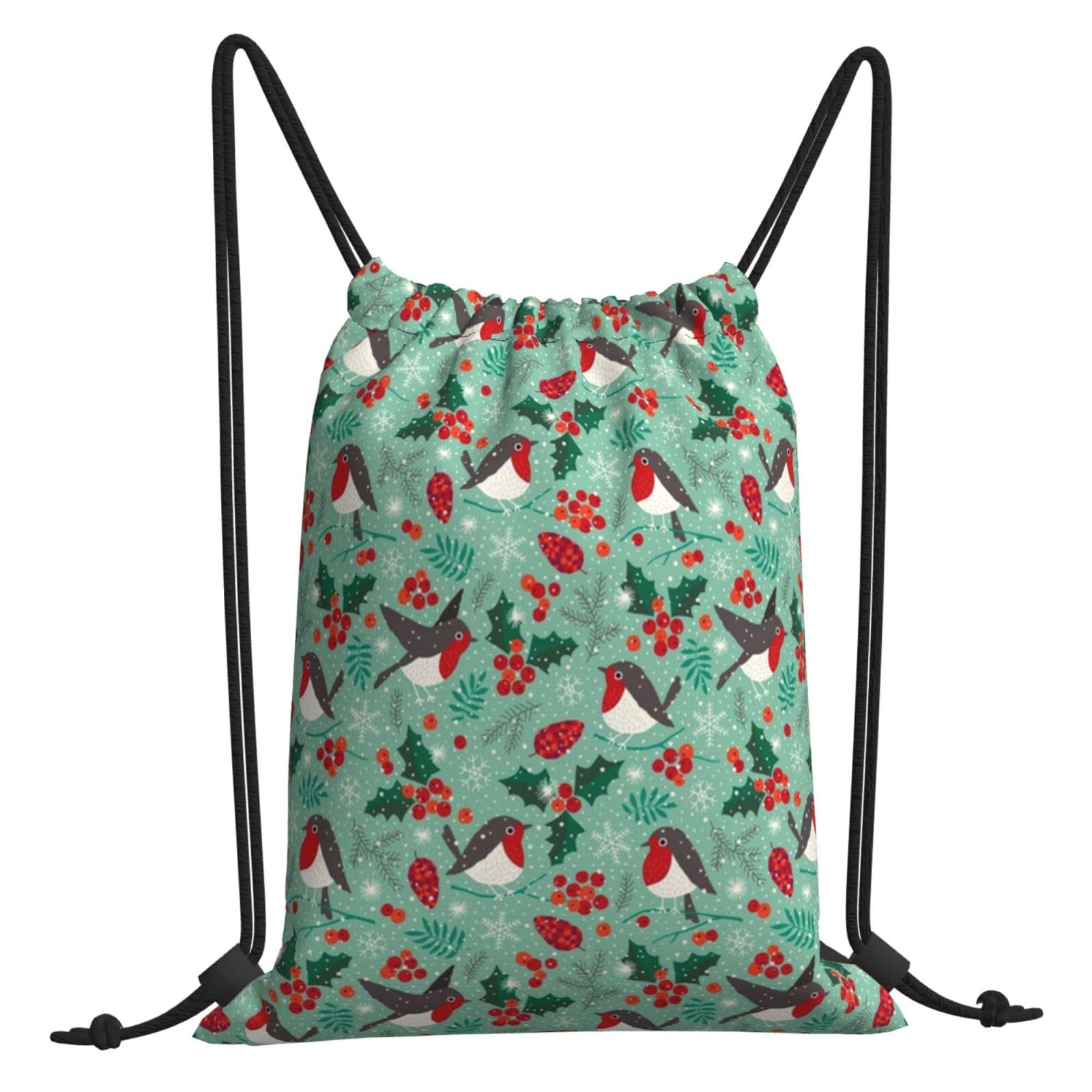 Christmas Birds Snow Drawstring Backpack - Lightweight Gym Sackpack for Women & Girls - Perfect for Yoga, Swimming, Travel, Beach & Outdoor Sports Activities