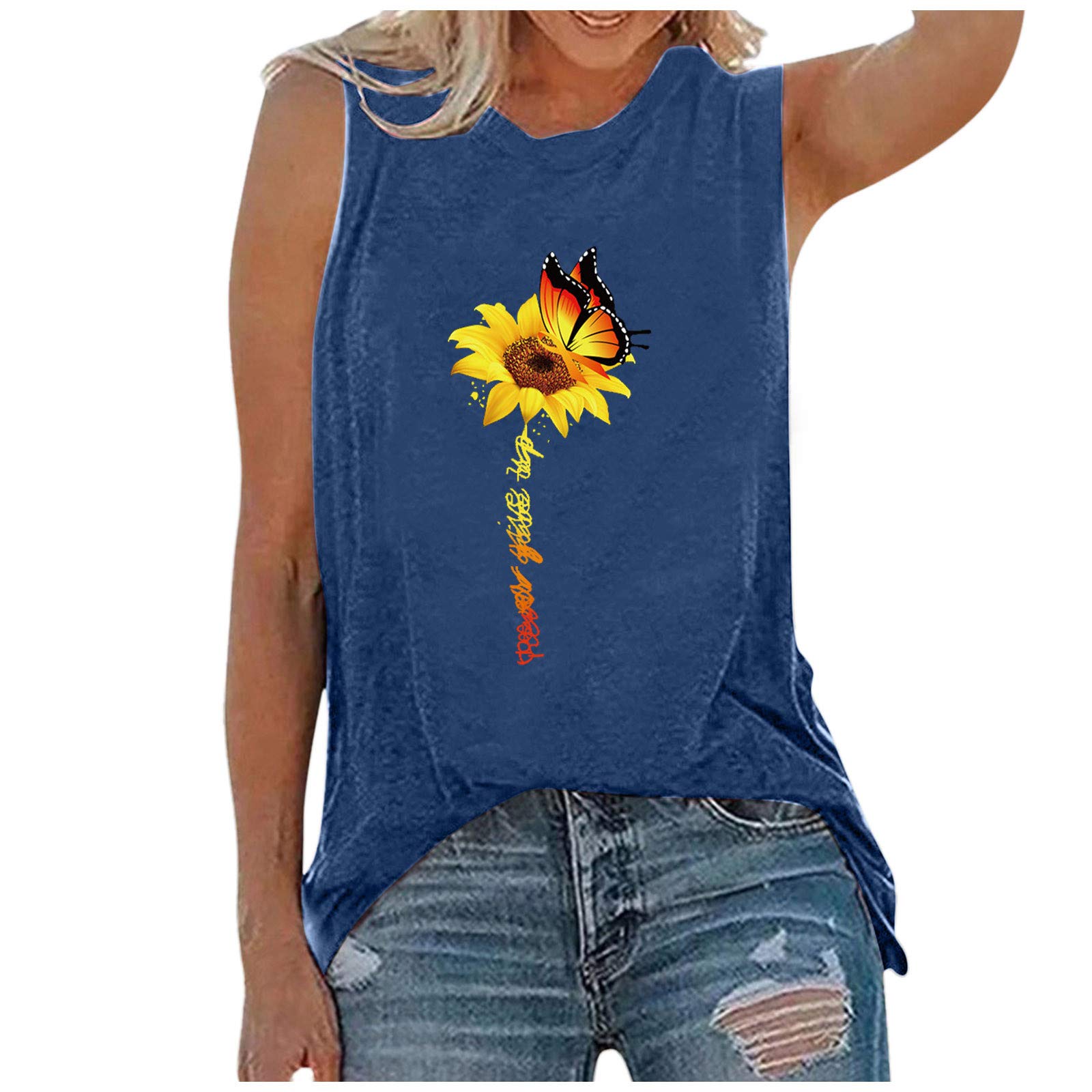 Women's Sleeveless Sunflower Print Tank Top - Summer Casual Blouse & T-Shirt for Beach, Yoga, and Everyday Wear