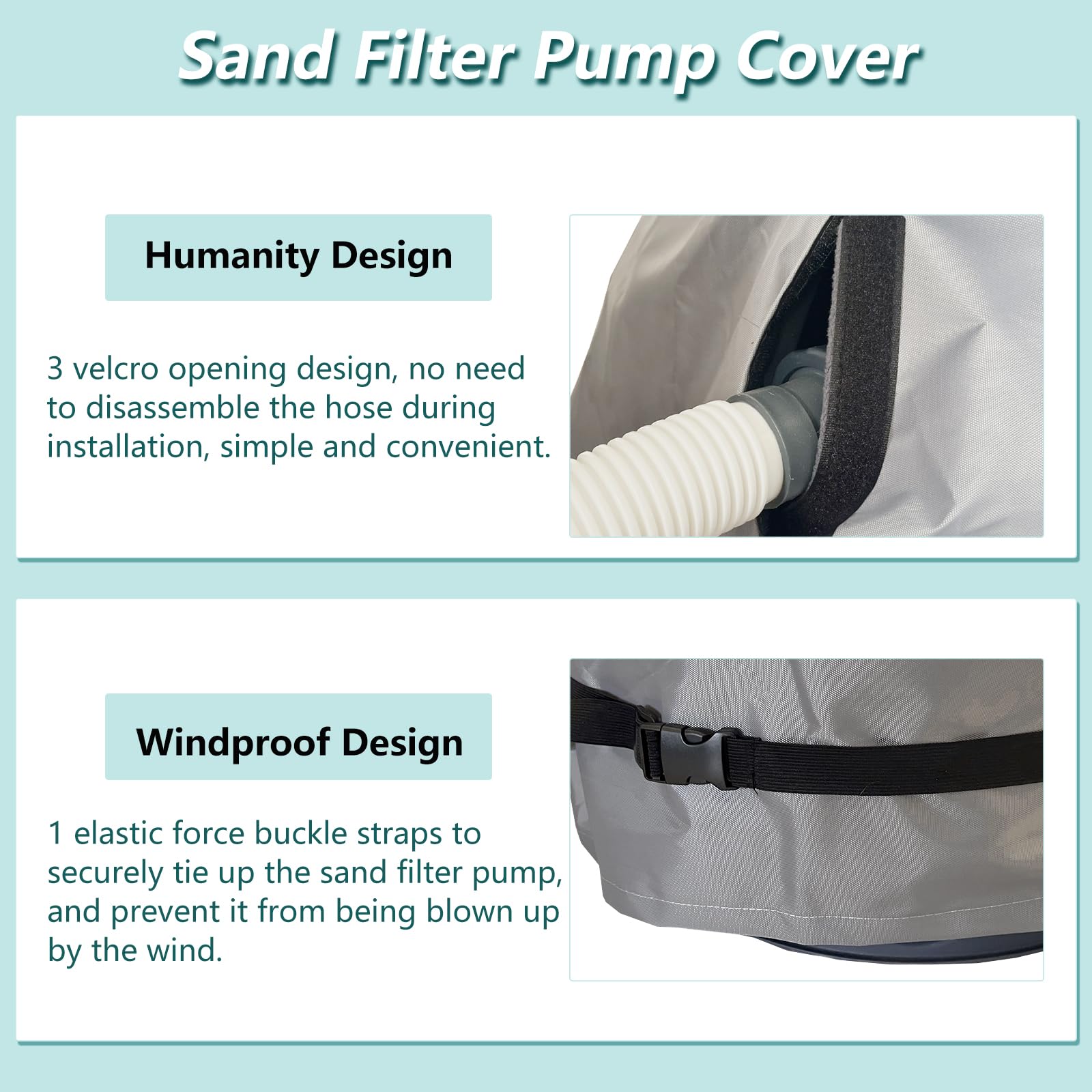 okcool Waterproof Anti-UV Sand Filter Pump Cover - Universal Fit for Most Pool Sand Filters, Durable Winter Protection (Grey) | Ideal for Inground & Above Ground Pools, Hot Tubs, and Backyard Water Features