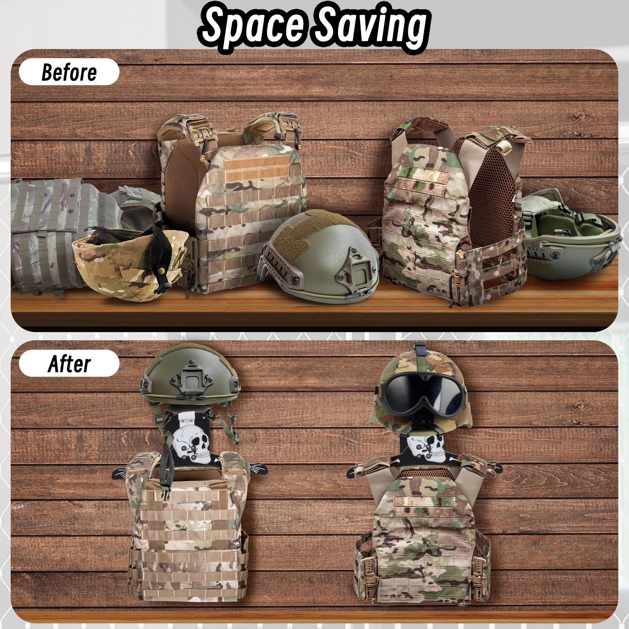 Upgraded Motorcycle Helmet Holder Wall Mount - Heavy Duty Wood & Metal Tactical Gear Organizer for Helmets, Football & Cycling Equipment - Perfect for Garage, Shed & Man Cave Storage
