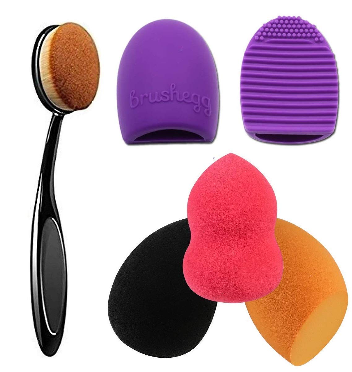 Premium 3-Piece Makeup Sponge Set with Oval Foundation Brush & Brush Cleaner - Soft Blending Beauty Sponges for Flawless Makeup Application - Perfect for Contouring, Foundation, and Concealer