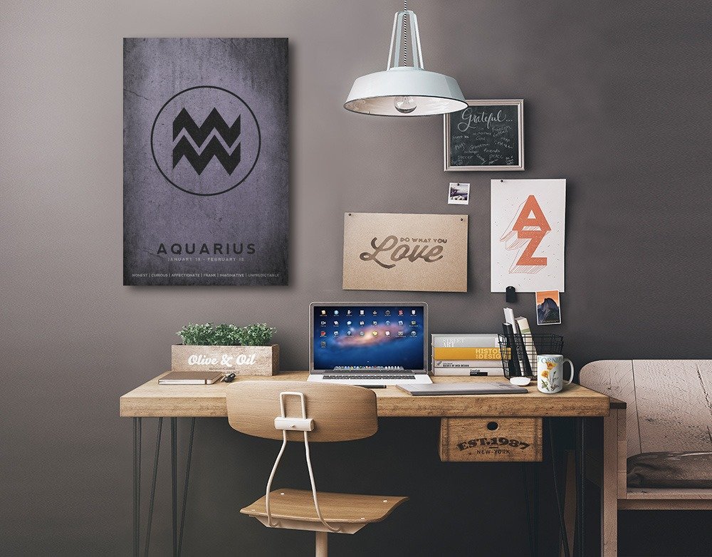 Lantern Press Aquarius Zodiac Sign Wall Art - 16x24 Wrapped Canvas Print for Home & Office Decor - Perfect Gift for Astrology Lovers & Birthday Presents