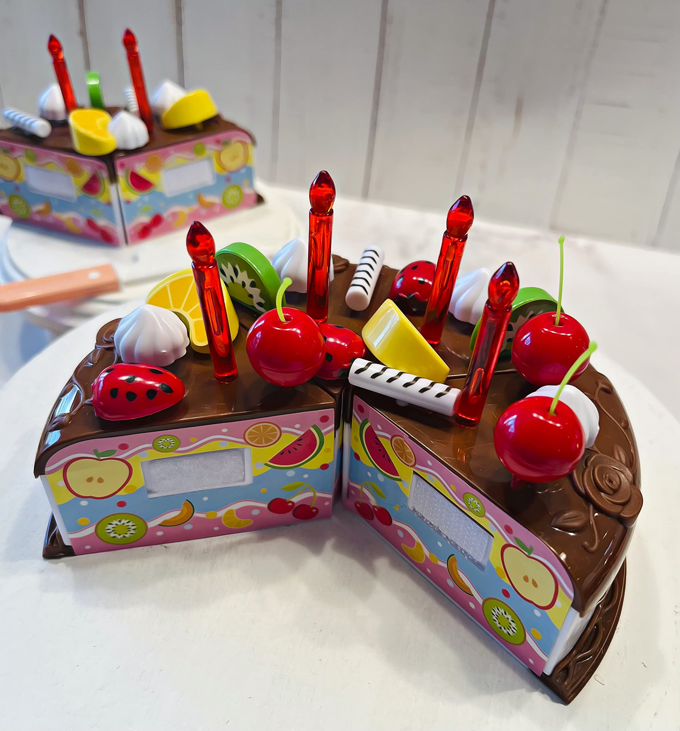 Fake Birthday Cake Decor - Realistic Chocolate Fruit & Candles Cake for Party Table Centerpiece | Wedding, Baby Shower & Birthday Party Decoration