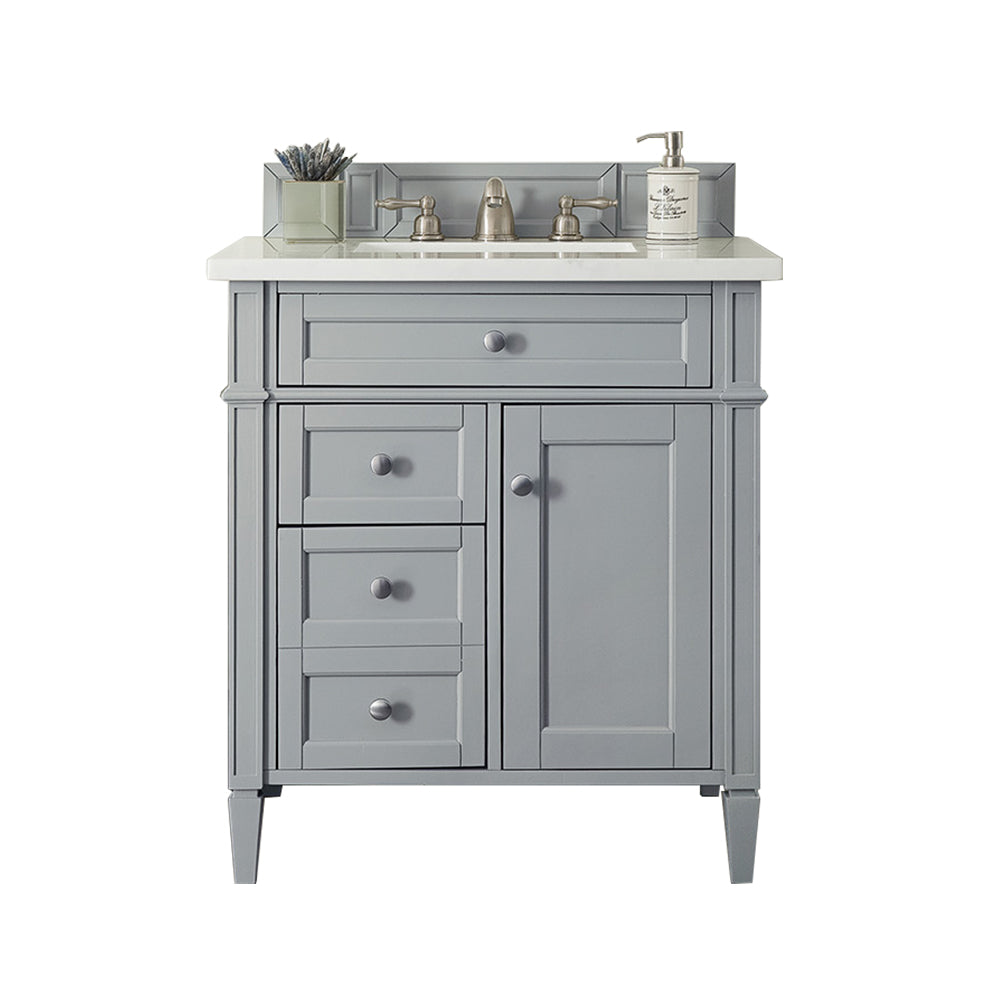 Brittany 30 Inch Single Bathroom Vanity with Carrara Marble Top in Urban Gray - Perfect for Modern Master Bathrooms & Powder Rooms