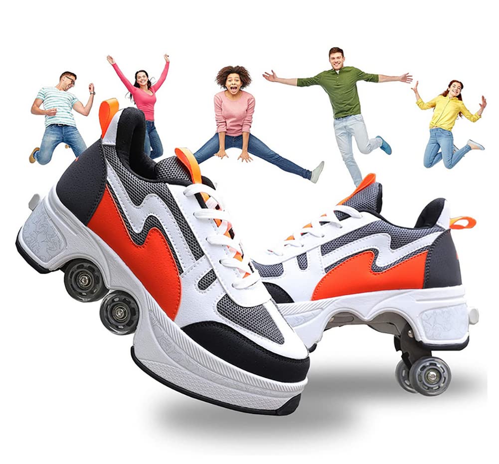 Double-Row Wheel Automatic Walking Shoes - 2-in-1 Removable Pulley Skates for Men & Women | Invisible Deformation Roller Sneakers for Recreation, Fitness & Outdoor Activities