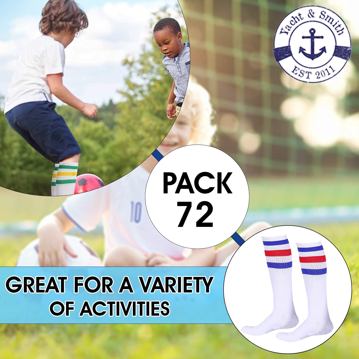 Yacht & Smith Wholesale Bulk Pack - 24 Pairs Kids Cotton Tube Socks for Boys & Girls | Referee Style Athletic Socks | Perfect for Sports, School Uniforms & Everyday Wear