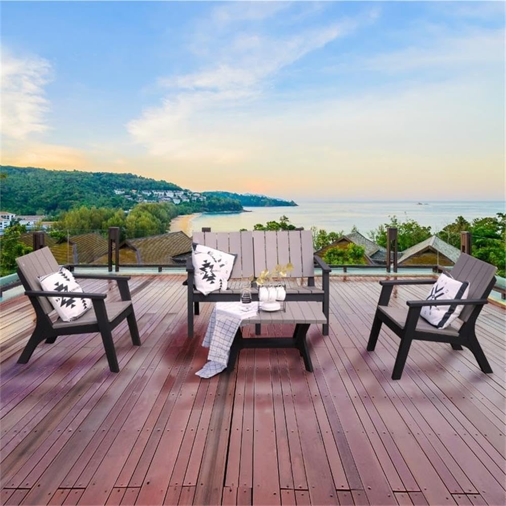 4-Piece Patio Sofa Set - Waterproof Outdoor Furniture with Cushions, Black & Gray - Perfect for Garden, Backyard, Poolside & Patio Relaxation