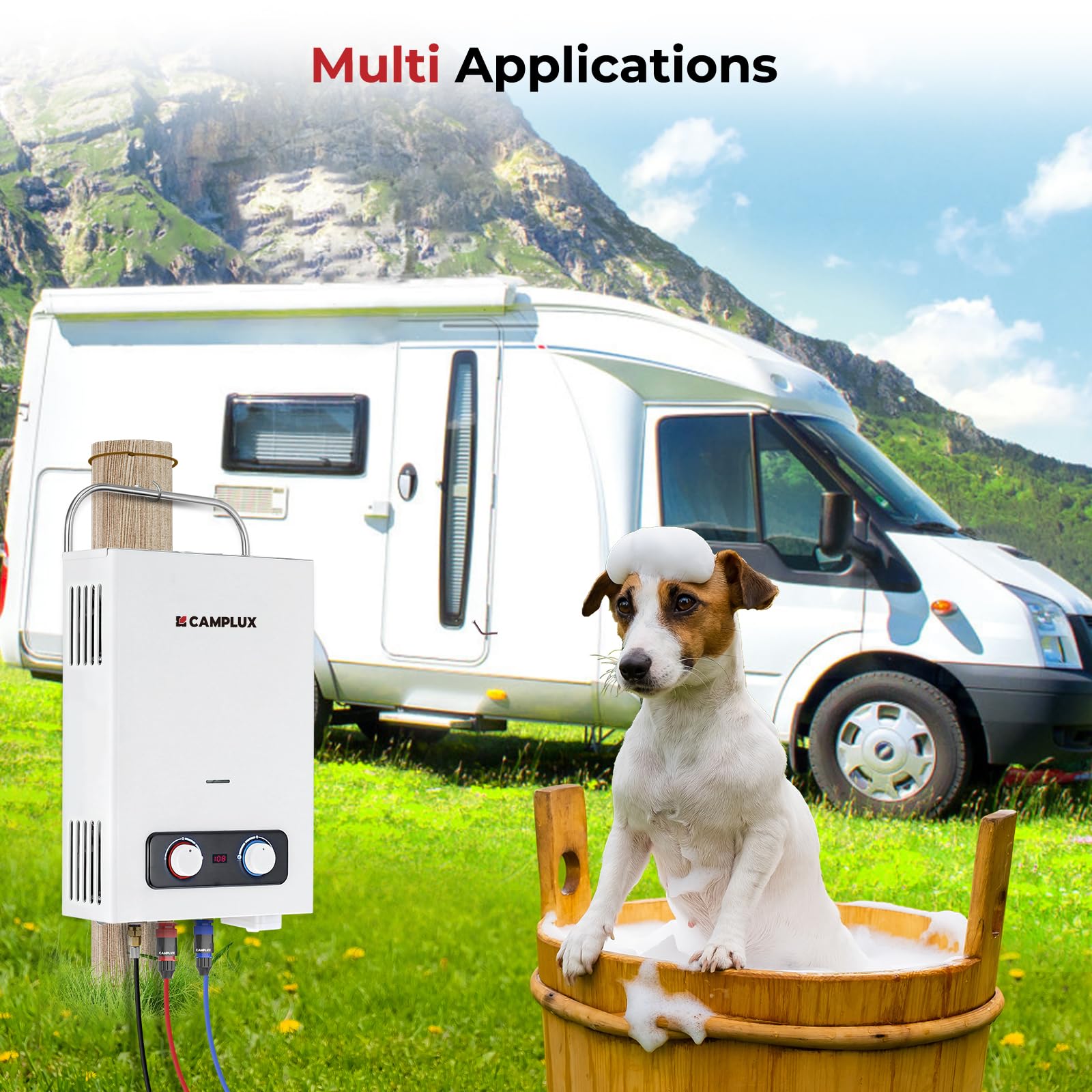Camplux BD158 Portable Tankless Water Heater - 1.58 GPM Propane Gas Water Heater with Handle, 41,000 BTU for Outdoor Camping, RV, Cabin & Off-Grid Living | Instant Hot Water Solution for Showers, Washing & Outdoor Adventures