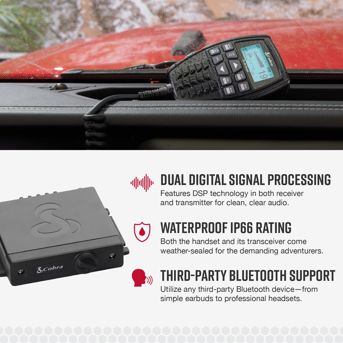 Cobra 75 All Road Wireless CB Radio - Dual-Mode AM/FM, 40 Channels, Bluetooth, Noise Cancellation, Waterproof, 4W Output (Black) | For Truckers & Off-Road Adventures