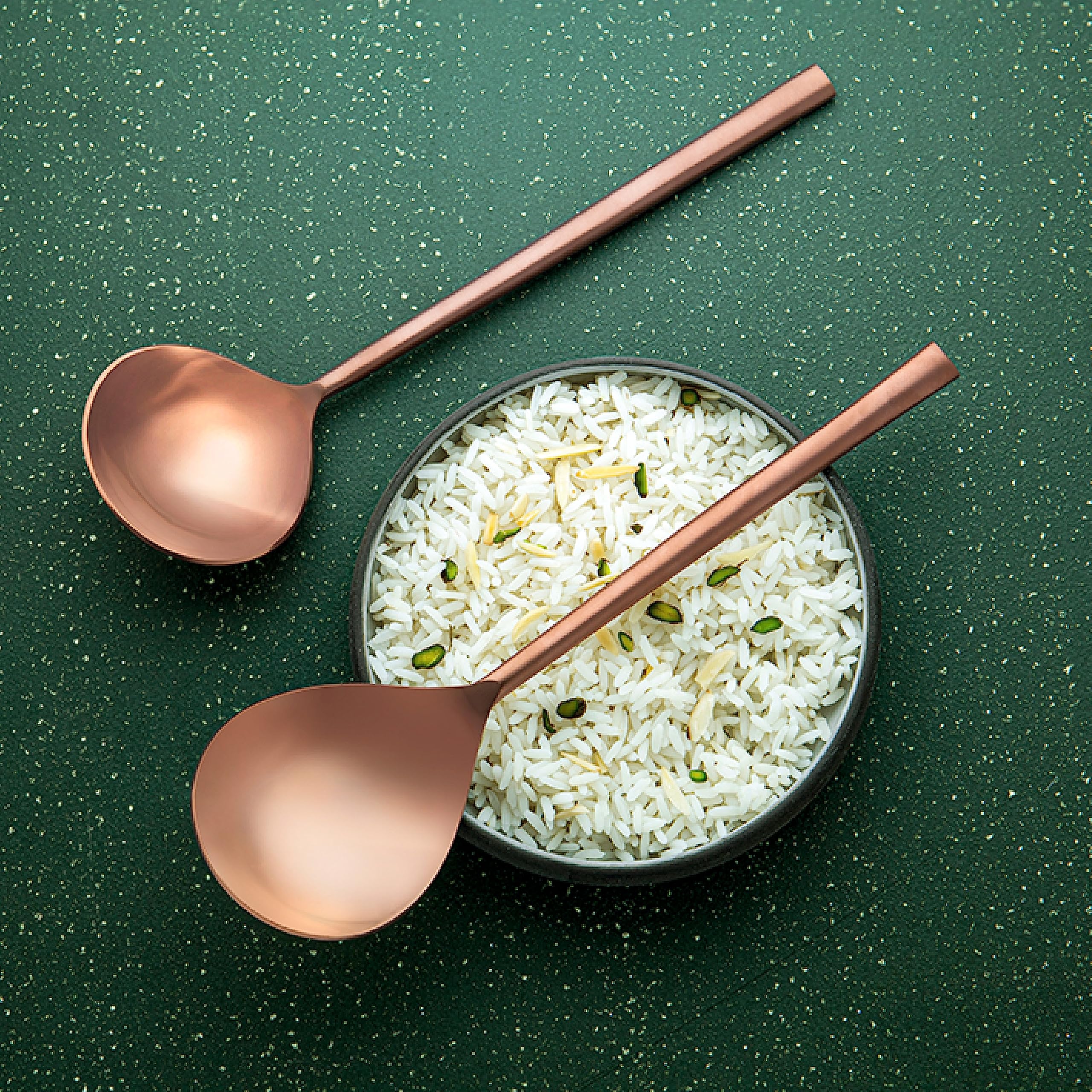Ellementry Enigma Rose Gold Serving Spoon Set of 2 - Premium 18/8 Stainless Steel Food Grade Tableware - Elegant Serving Utensils for Rice, Pasta, Curry & More - Perfect for Home Dining, Restaurants & Dinner Parties