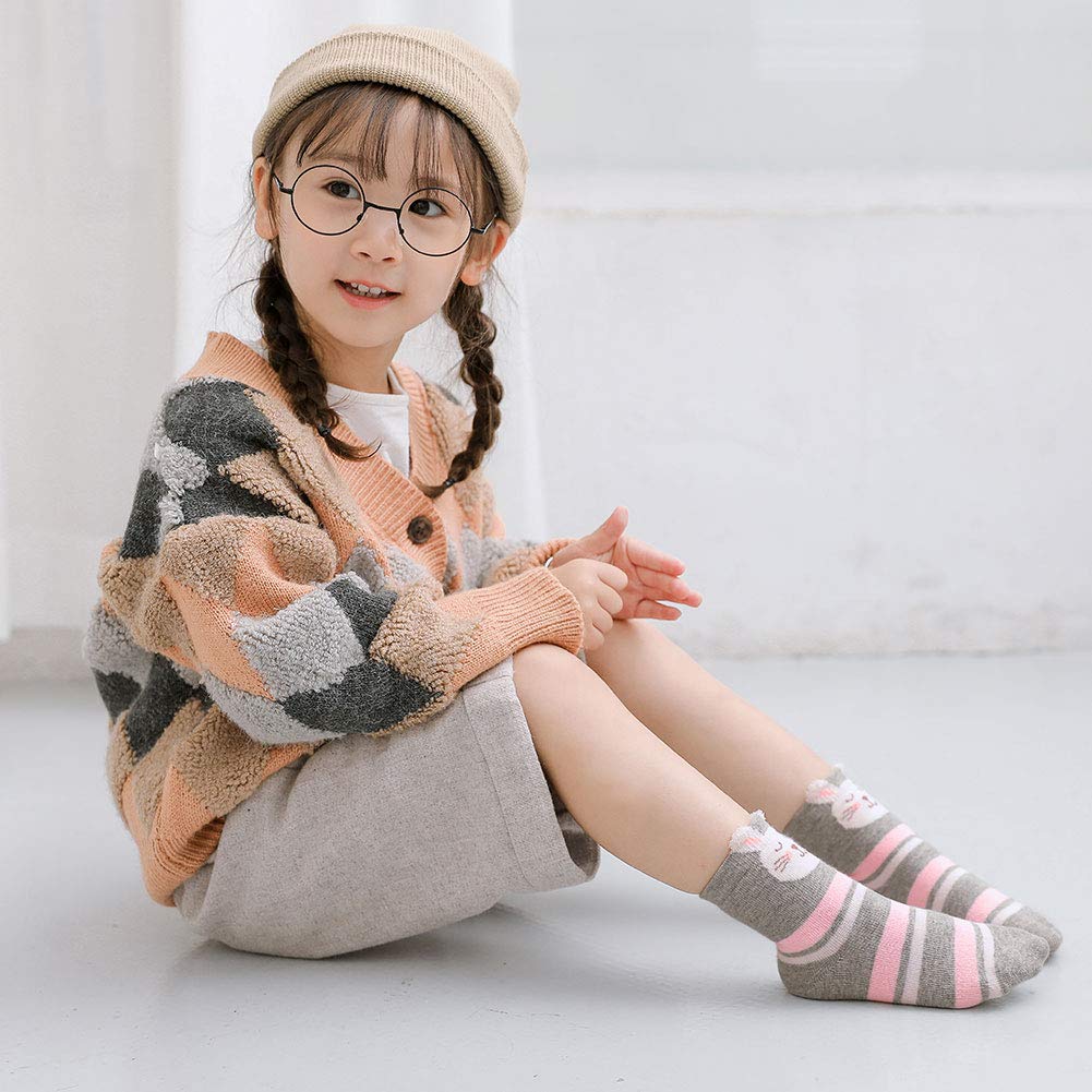 ZAKASA Cute Animal Print Cotton Ankle Socks for Girls & Toddlers - 5 Pairs Pack - Fun Cat Pattern Kids Socks for School, Play & Everyday Wear