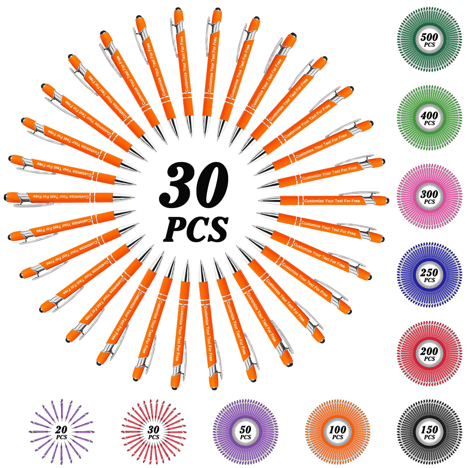 500 Pcs Personalized Pens Bulk - Custom Engraved Ballpoint Pens with Stylus Tip for School, Office, Business, Graduation & Anniversaries - Free Name & Text Engraving - 30 Pack Bulk Order - Perfect for Corporate Gifts, Promotional Events & Student Rewards