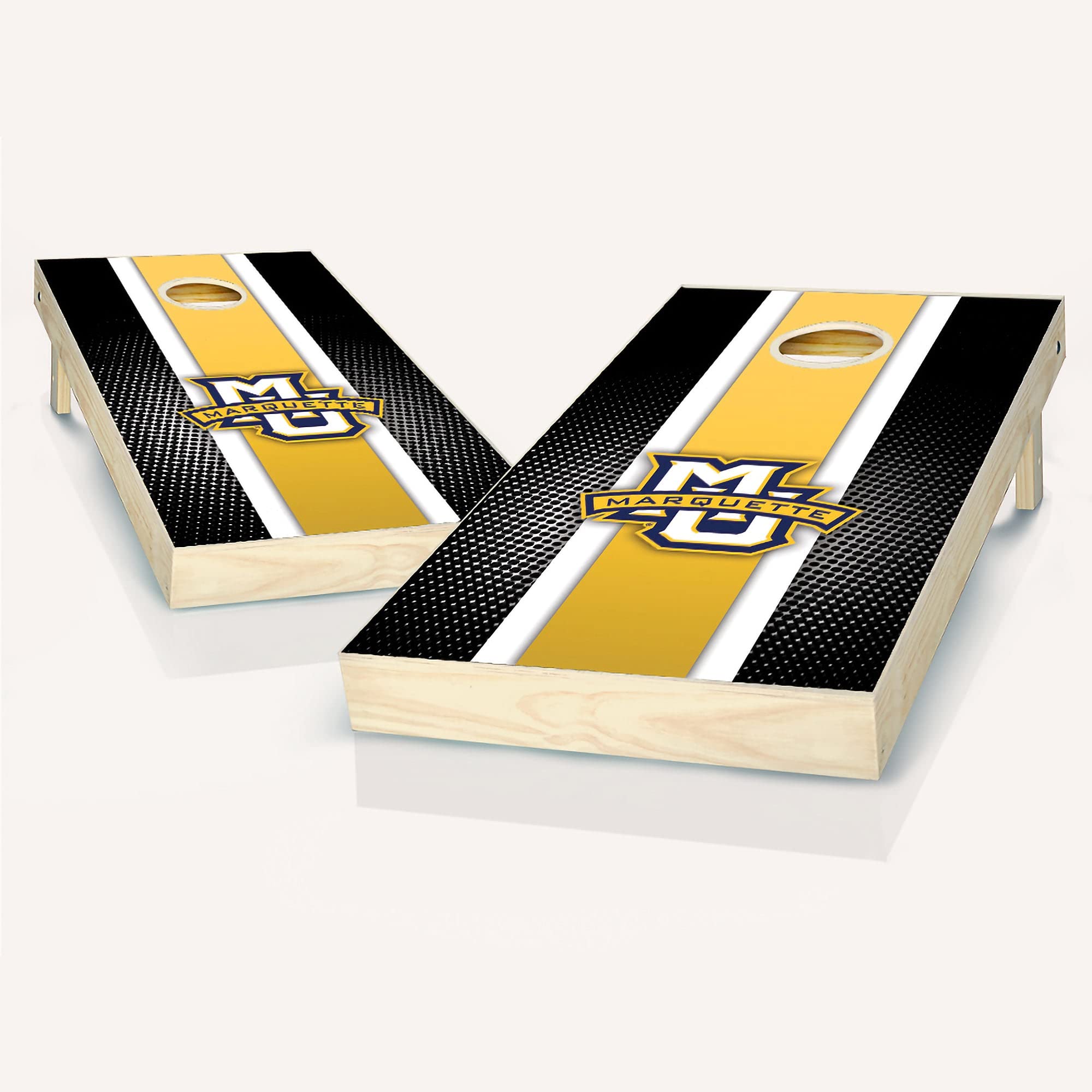 Premium Marquette Stripe Cornhole Game Set - 2 Wooden Boards & 8 Bean Bags for Outdoor Parties, Tailgating, and Backyard Fun