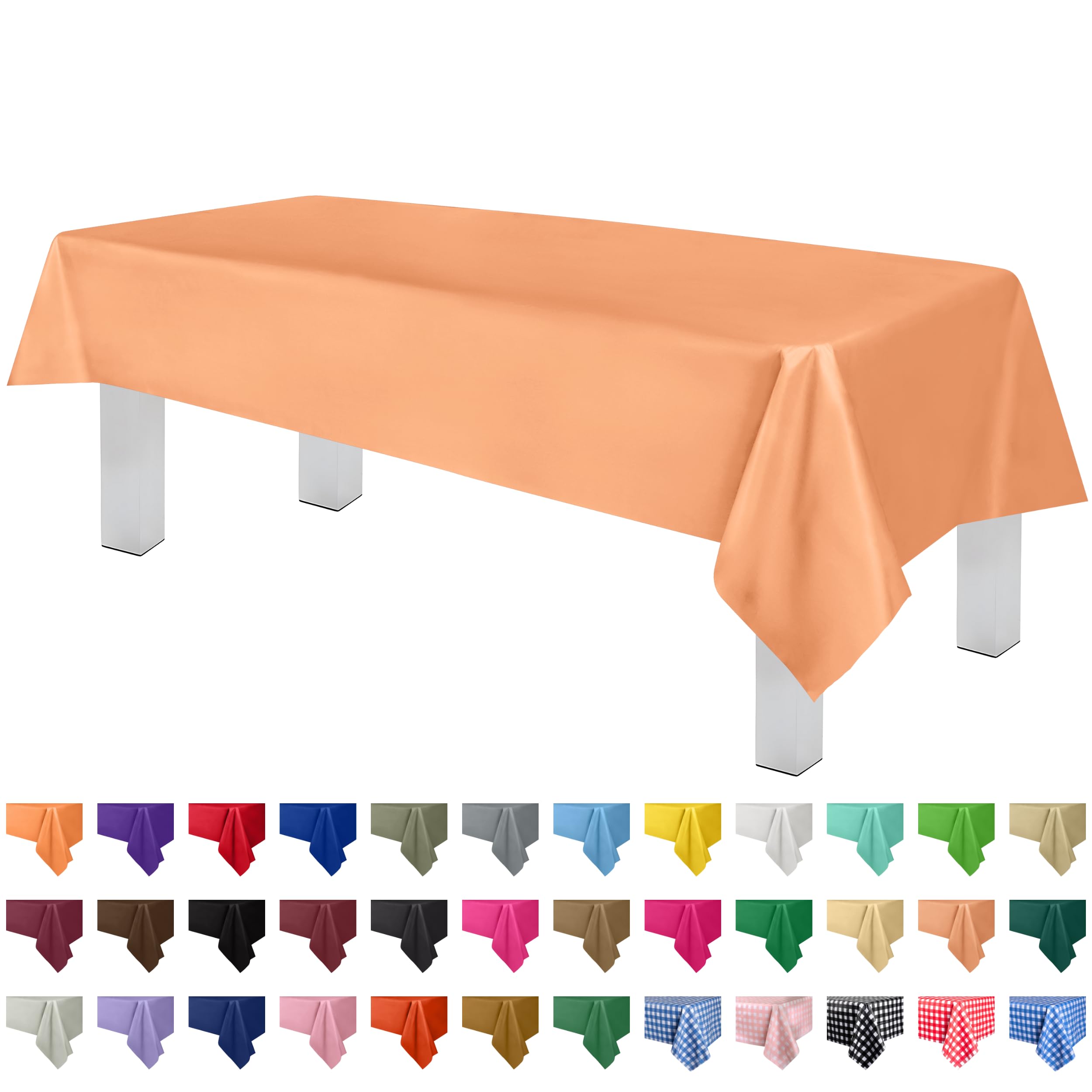 Premium Disposable Peach Plastic Tablecloth (6 Pack) 54x108 Inch - Waterproof Rectangle Table Cover for Parties, Picnics & Events - Fits 6ft to 8ft Tables - Easy Clean & Wrinkle-Resistant