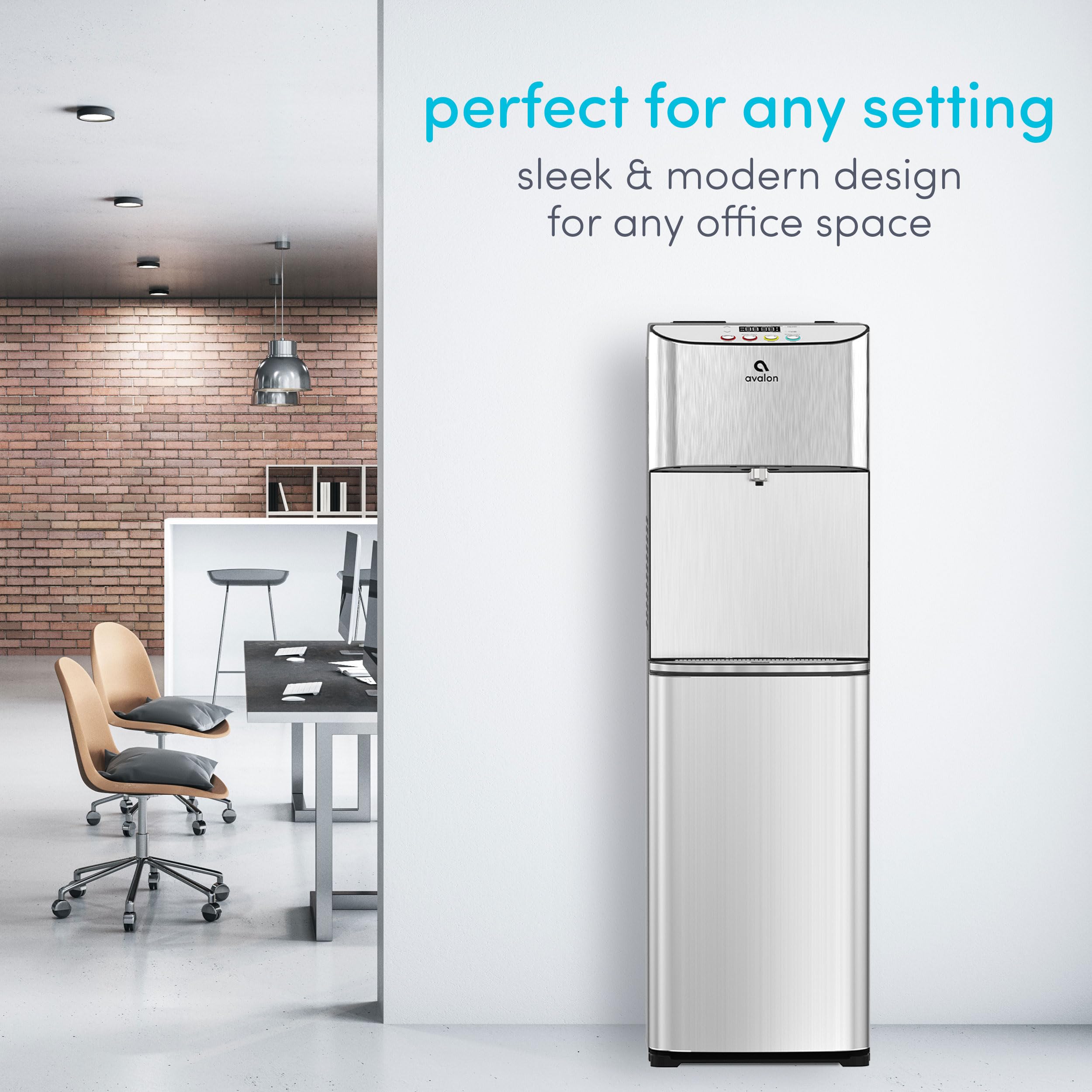 Avalon Electric Bottleless Water Cooler Dispenser - 3 Temperature Settings, Digital Display with Clock & Temp Control, Self-Cleaning Stainless Steel Water Dispenser for Home & Office Use