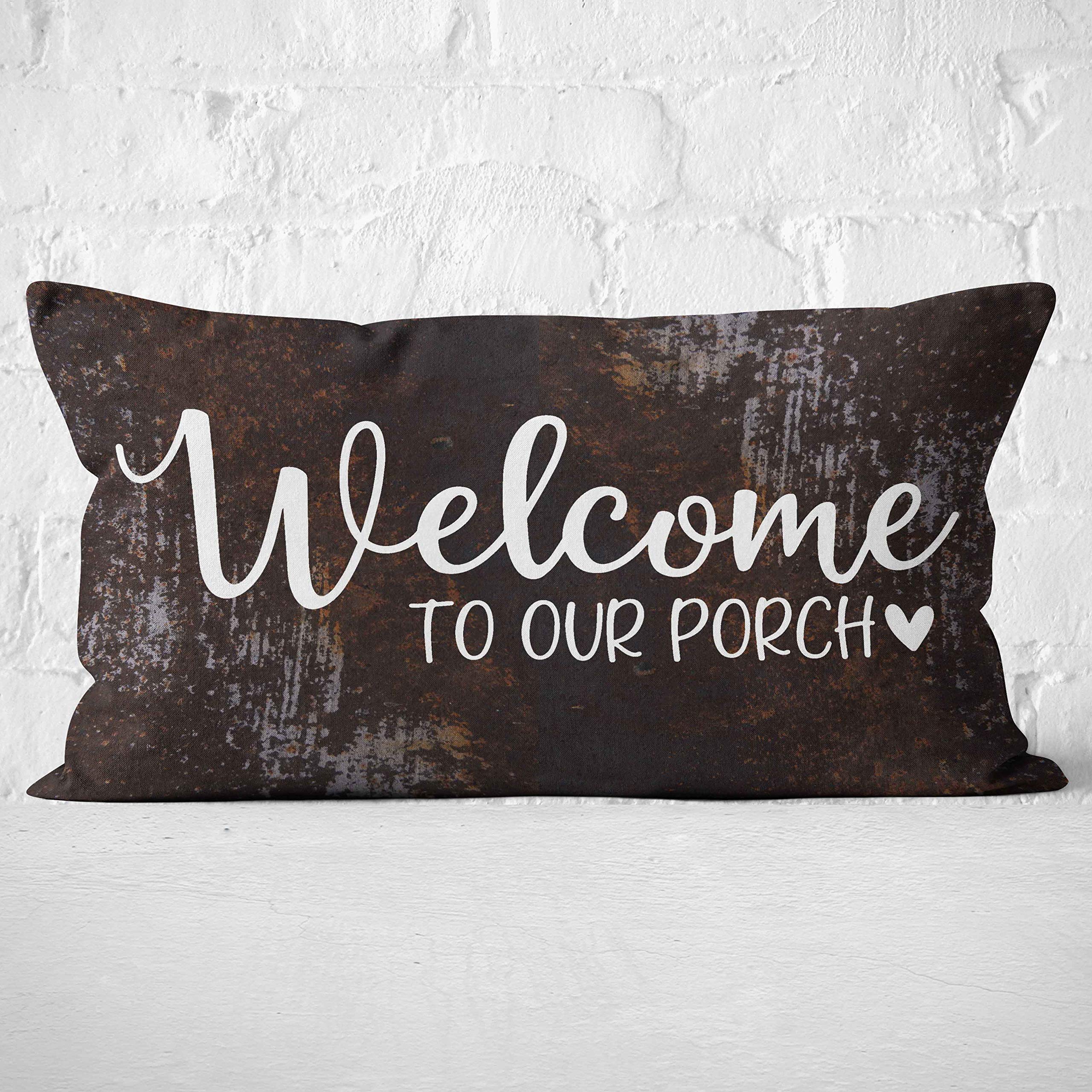 Farmhouse Welcome Porch Throw Pillow Cover 20x12 Inch - Cotton Linen Decorative Cushion for Sofa, Couch, Bed - Perfect for Porch, Bench, Beach House & Living Room Decor