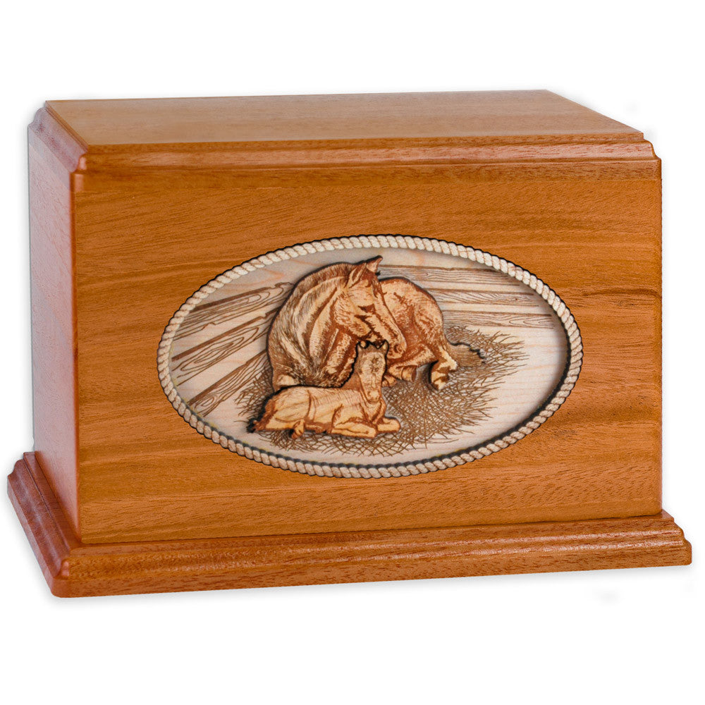 Forever Love Horses 3D Wood Inlay Companion Cremation Urn - Memorial Keepsake for Pet Ashes, Perfect for Home Display & Remembrance Ceremonies