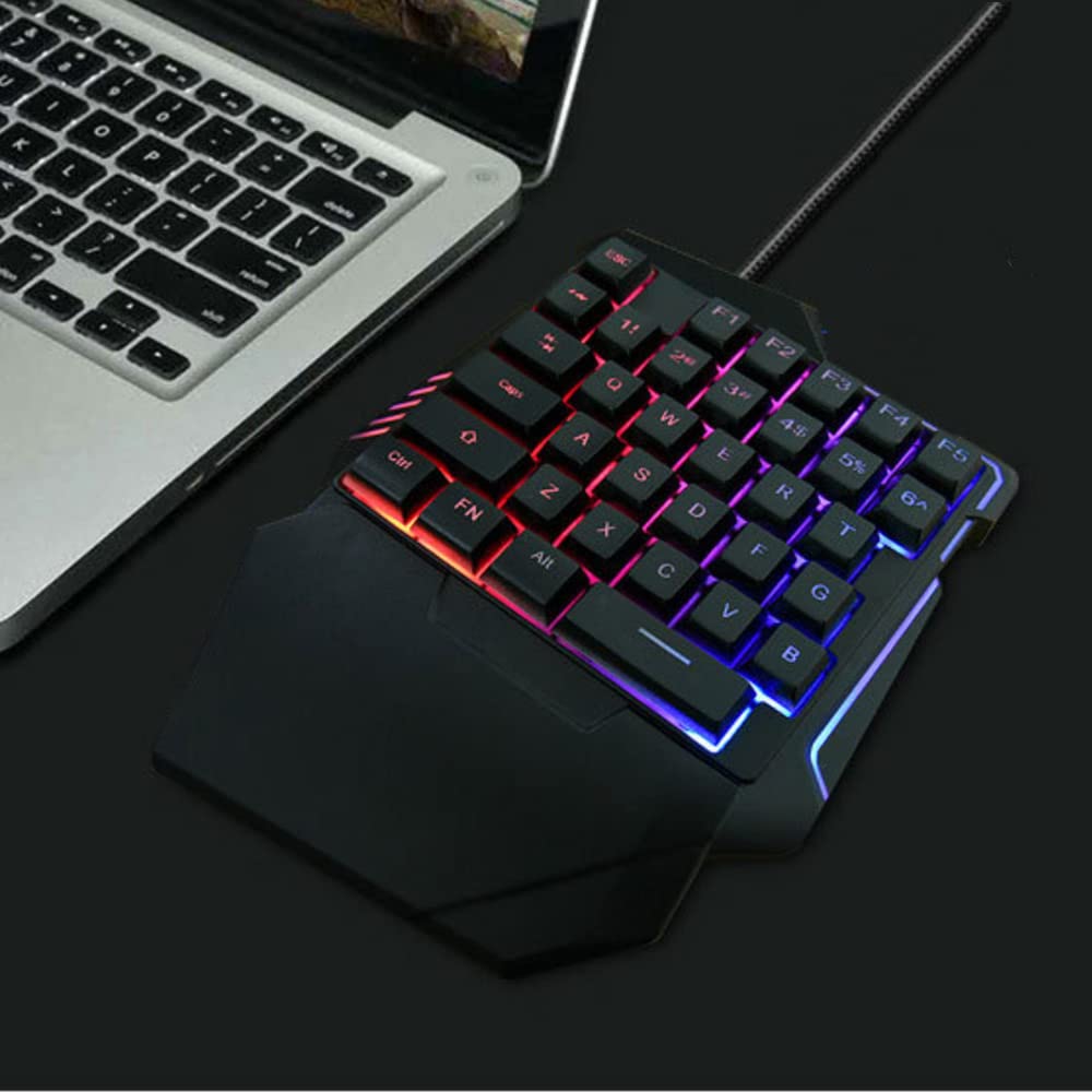 One-Hand Gaming Keyboard 35 Keys, RGB Backlit USB Keypad for Esports & Multimedia Gaming