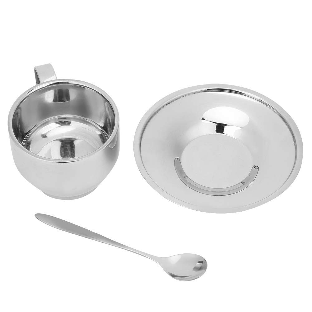 Premium Stainless Steel Coffee Cups with Saucer and Spoon - Bar & Cafe Tableware for Espresso, Latte, and Hot Beverages - Ideal for Home, Office, Restaurant, and Coffee Shop Use