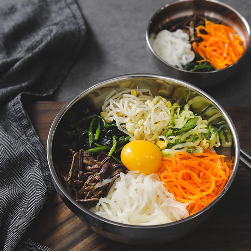 Premium Vacuum Insulated Double Wall Stainless Steel Korean Naengmyeon Bibimbap Bowl Set - 4 Pack (20cm) - Perfect for Cold Noodles, Rice Bowls & Meal Prep - Ideal for Home, Restaurants & Picnics