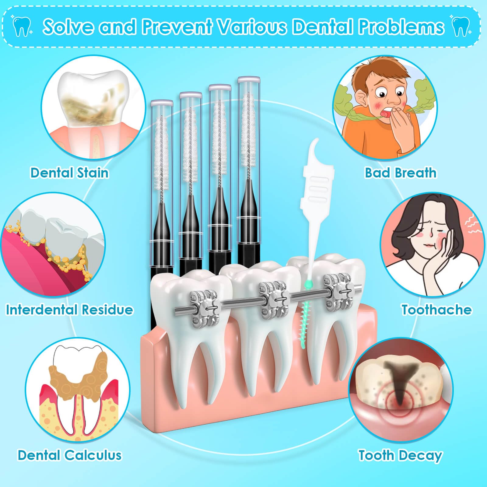 270Pcs Interdental Brush Set with 220 Soft Dental Picks & 50 Braces Brushes - Bendable Flossers for Teeth Cleaning, Orthodontic Care & Oral Hygiene - Perfect for Braces, Gums & Between Teeth Cleaning (Black)