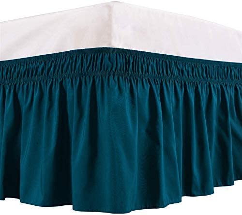 Premium Wrap Around Elastic Bed Skirt - 800 Thread Count Cotton Dust Ruffle with 3-Sided Fabric for King Size Beds (15