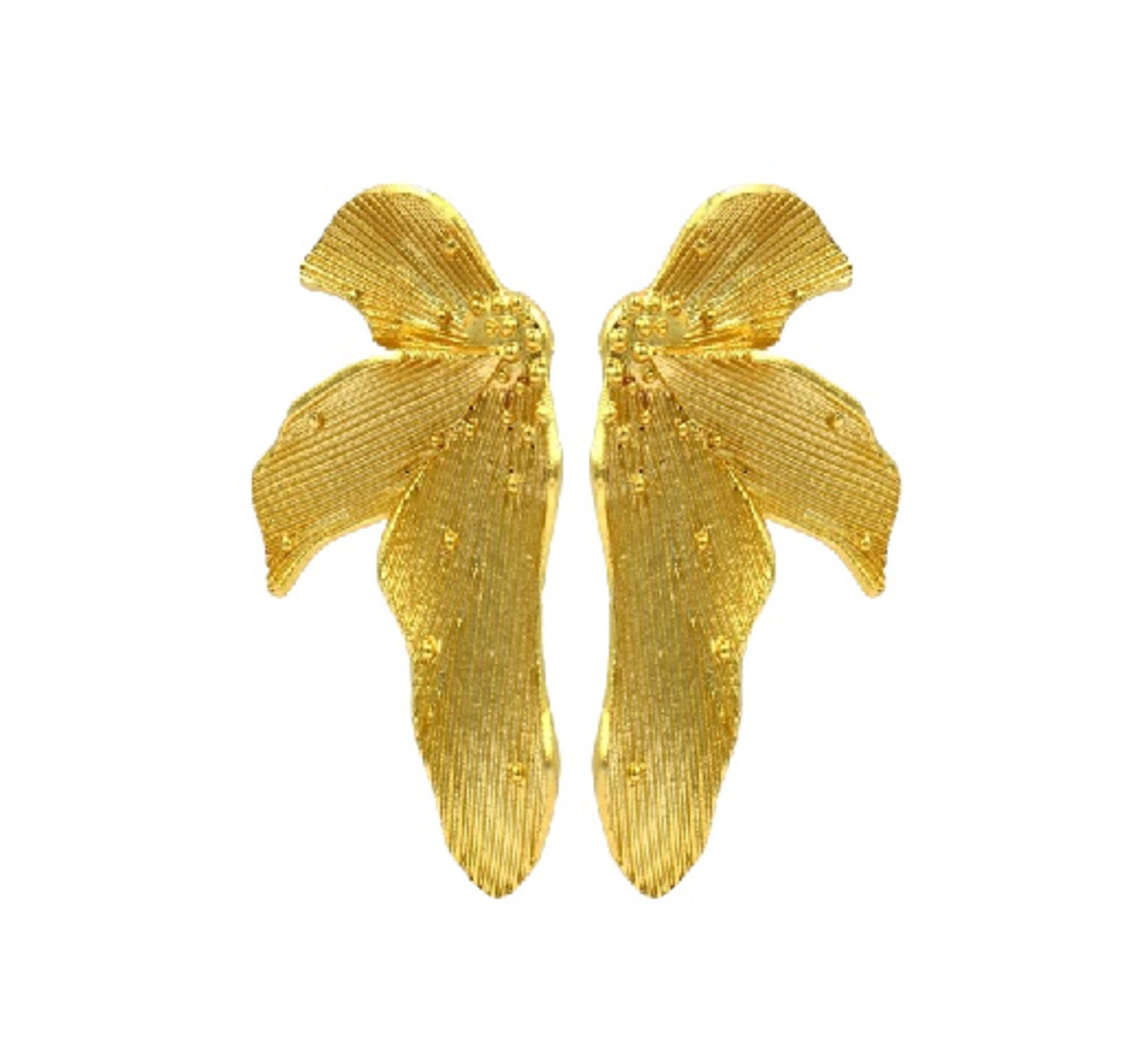 Gold Plated Half Flower Earrings for Women - Handmade Post Earrings, Elegant Party Jewelry, Perfect Gift for Her by GEMSNJEWELRY | Ideal for Weddings, Date Nights & Special Occasions