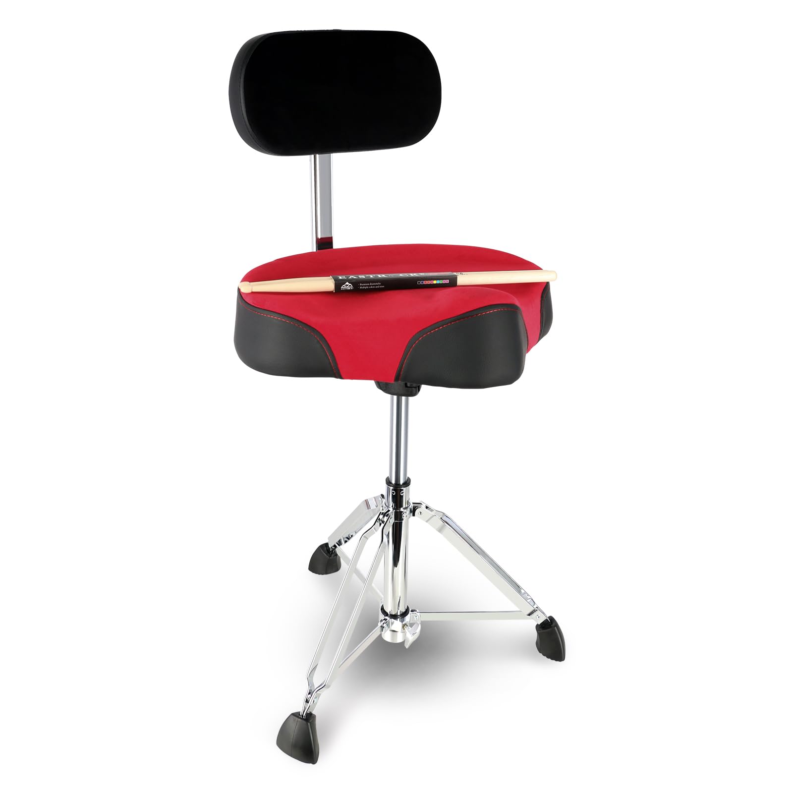 EASTROCK Heavy Duty Adjustable Drum Throne with Backrest - Motorcycle Style Hydraulic Drum Seat for Adult Drummers (Red) - Perfect for Drum Kits, Practice Sessions & Live Performances