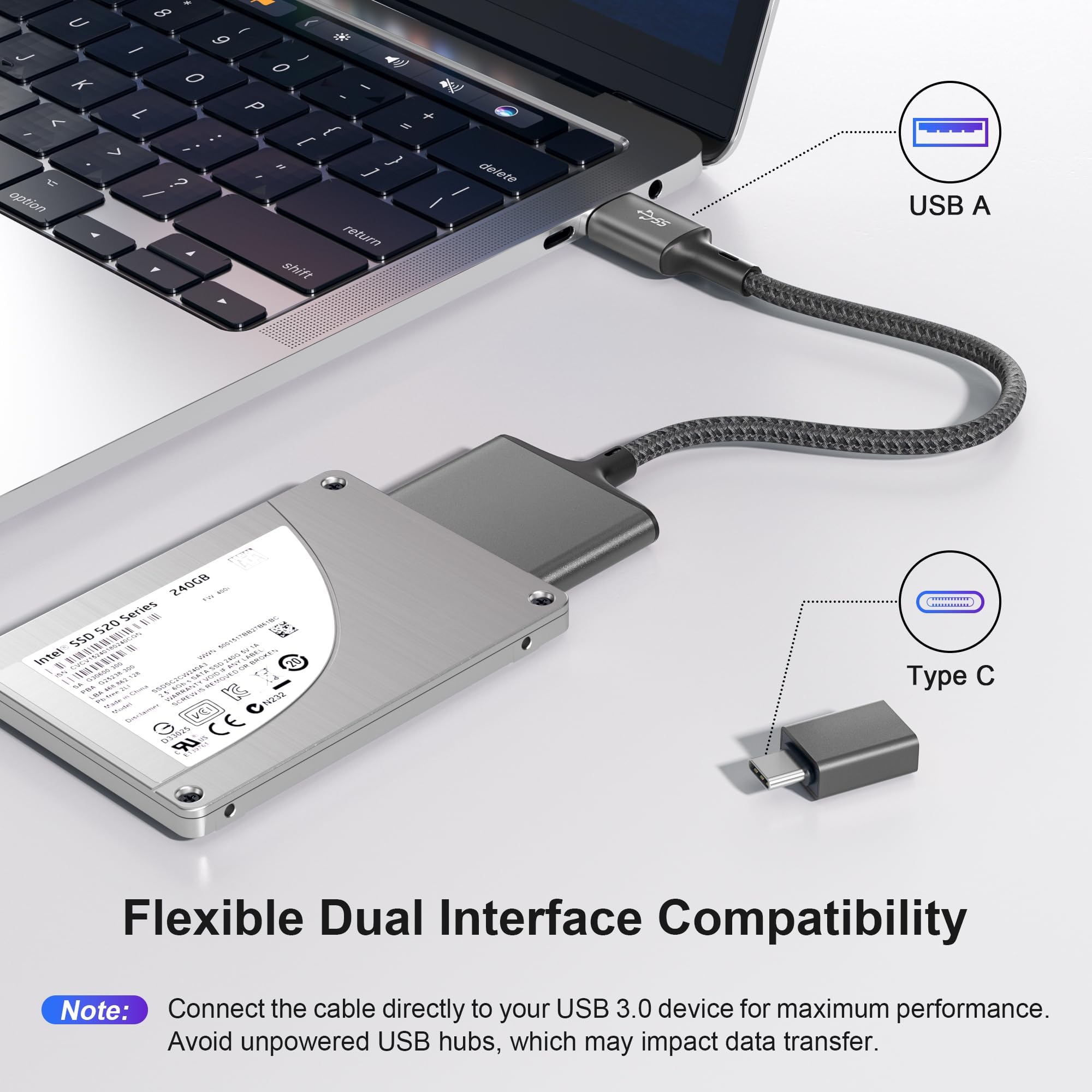 Basesailor SATA to USB Adapter Cable - USB C/A to 2.5