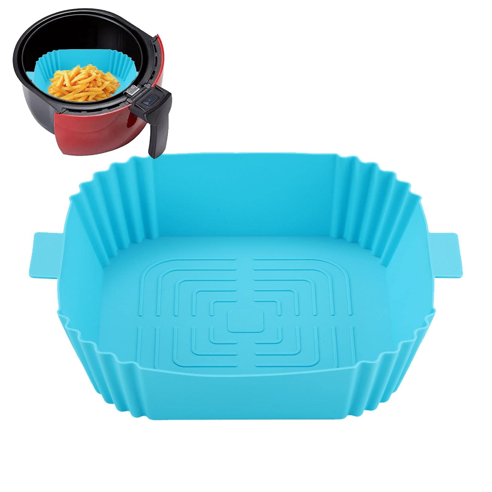 Heat-Resistant Silicone Air Fryer Basket with Handle - Reusable Oven & Baking Accessories - Easy Clean Square Silicone Pot - Replacement for Parchment Paper - Perfect for Roasting Vegetables, Cooking Chicken Wings & Meal Prep