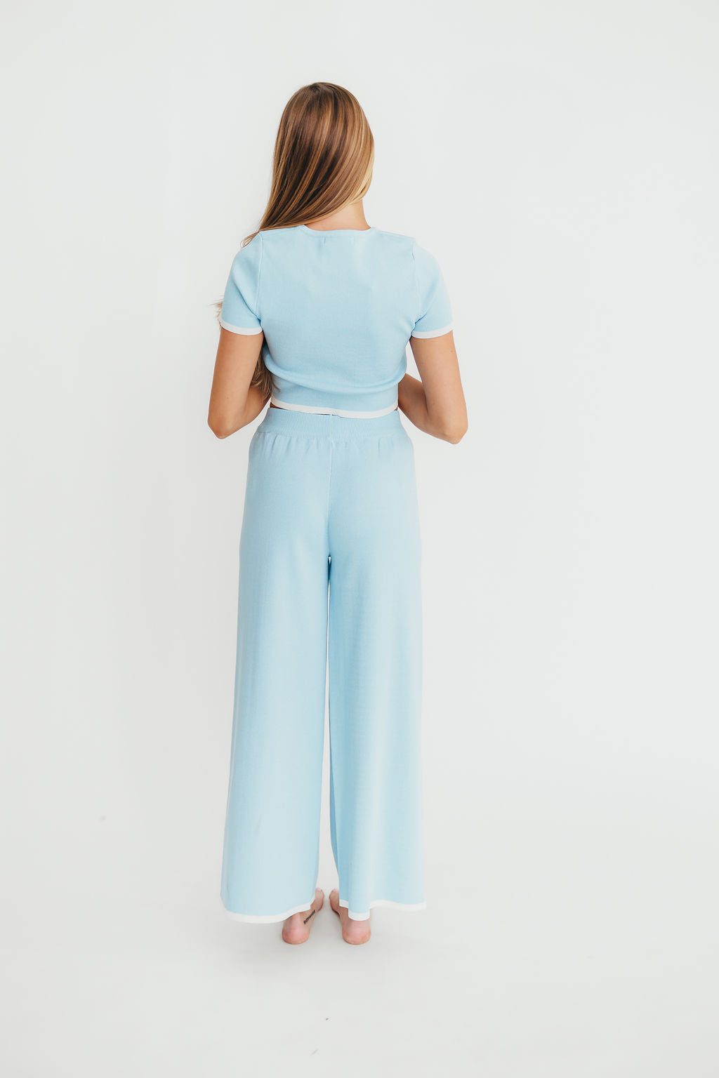 Lindsay Cropped Top and Pants Set - Light Blue Women's Casual Outfit | Perfect for Summer, Beach, and Streetwear Fashion