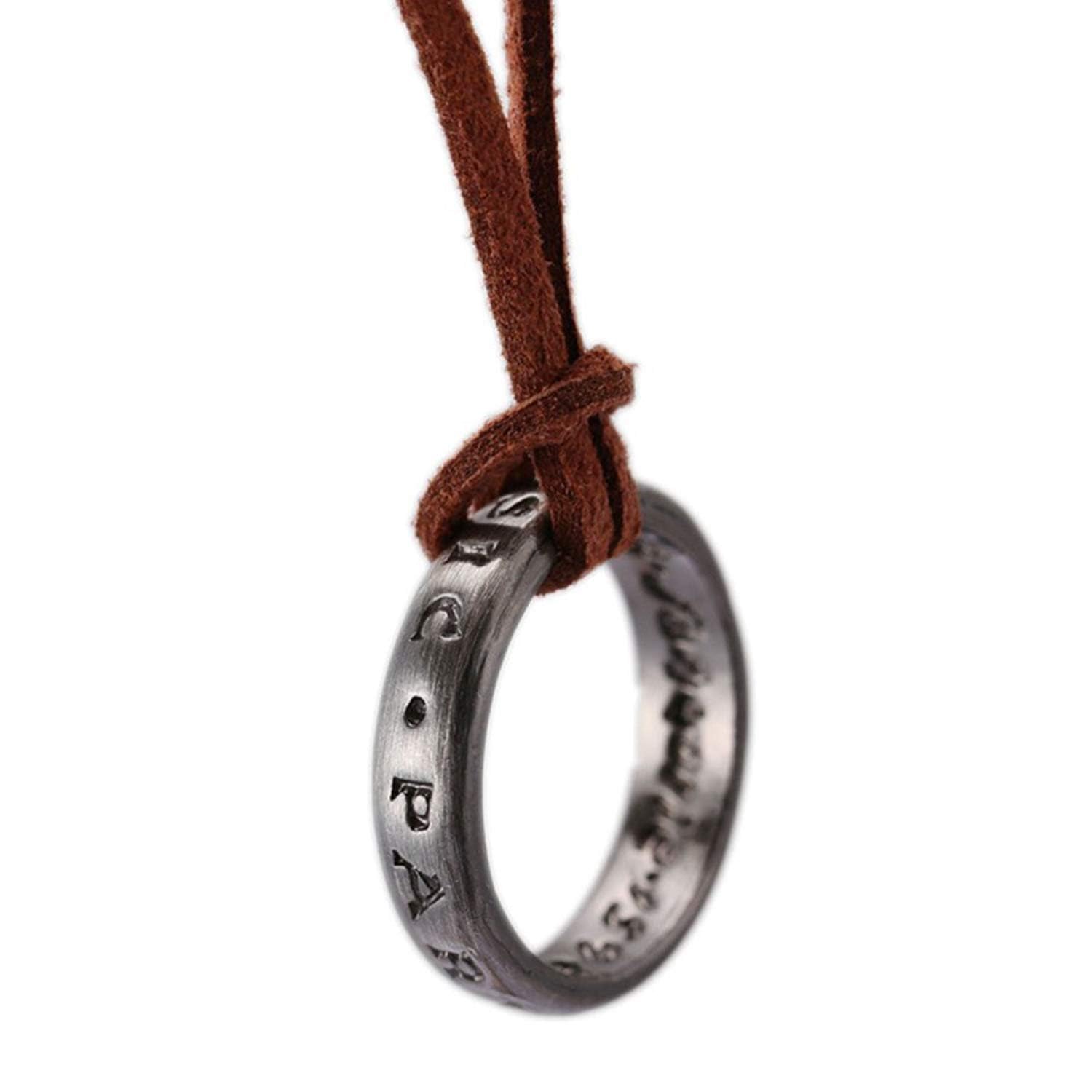 Unisex Uncharted 4 Nathan Drake Ring Pendant Necklace - Adjustable Brown Leather Chain - Perfect for Cosplay, Gaming Events & Adventure-Themed Gifts