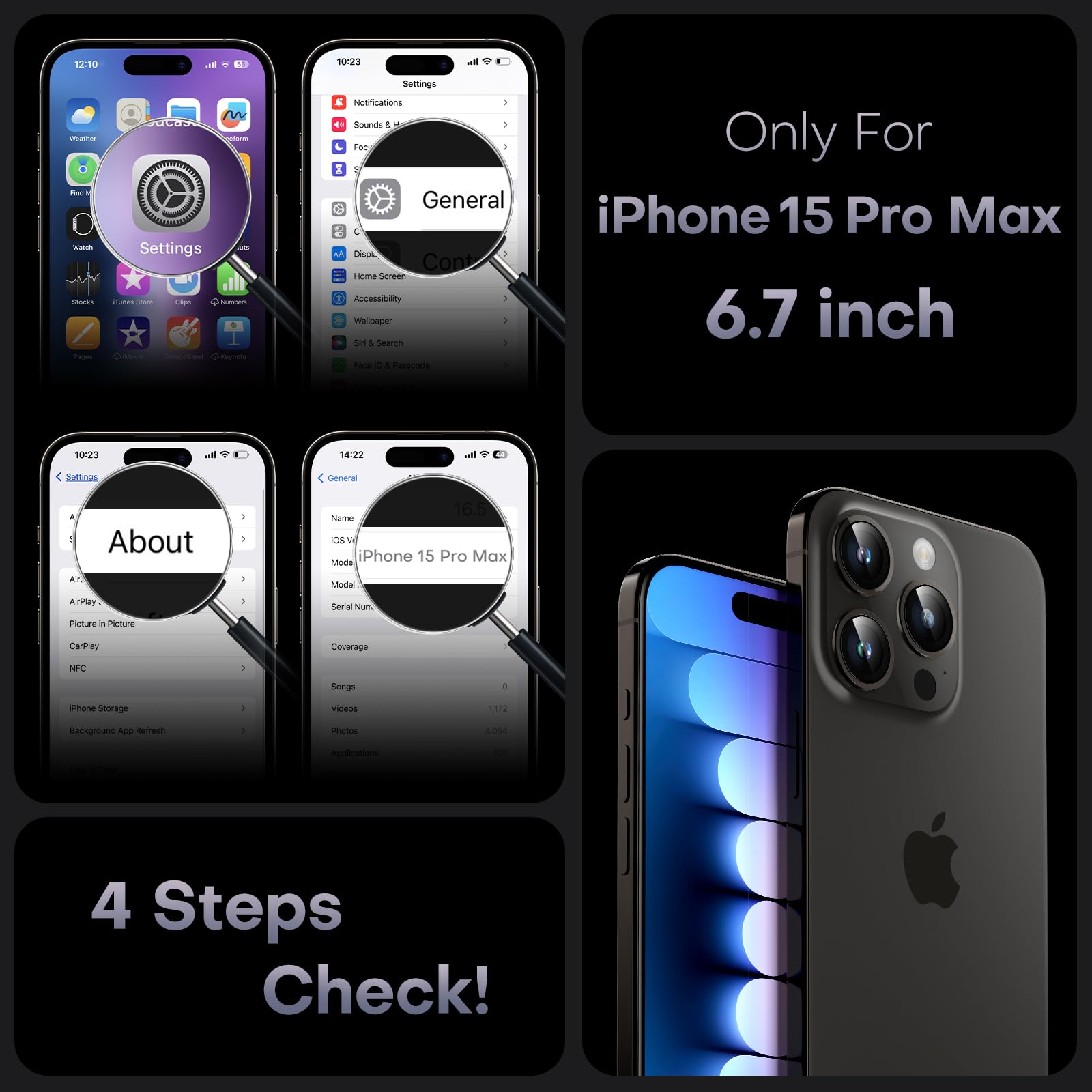 TOCOL 3 in 1 Magnetic iPhone 15 Pro Max Case with Full Camera Protection - Includes 2 Tempered Glass Screen Protectors | Magsafe Compatible | Translucent Matte Back Cover for 6.7