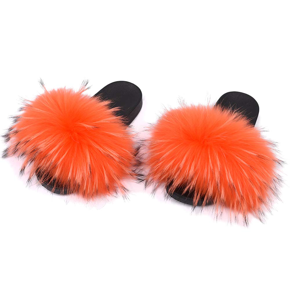Jancoco Max Women's Fur Sliders - Cozy Raccoon Fur Slippers with Soft Fluffy Sandals for Indoor/Outdoor Comfort - Perfect for Lounge, Home, and Casual Wear