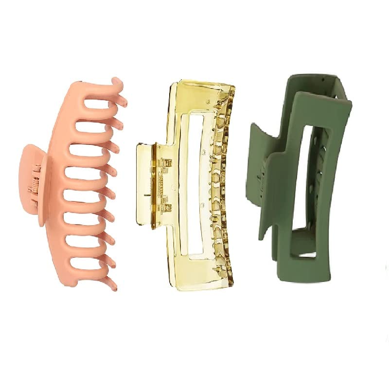 EPARTY 3-Pack Large Hair Claw Clips for Women - Matte Finish Strong Hold Hair Clips for Thin, Thick & Curly Hair - Perfect for Work, Gym, Travel & Everyday Styling